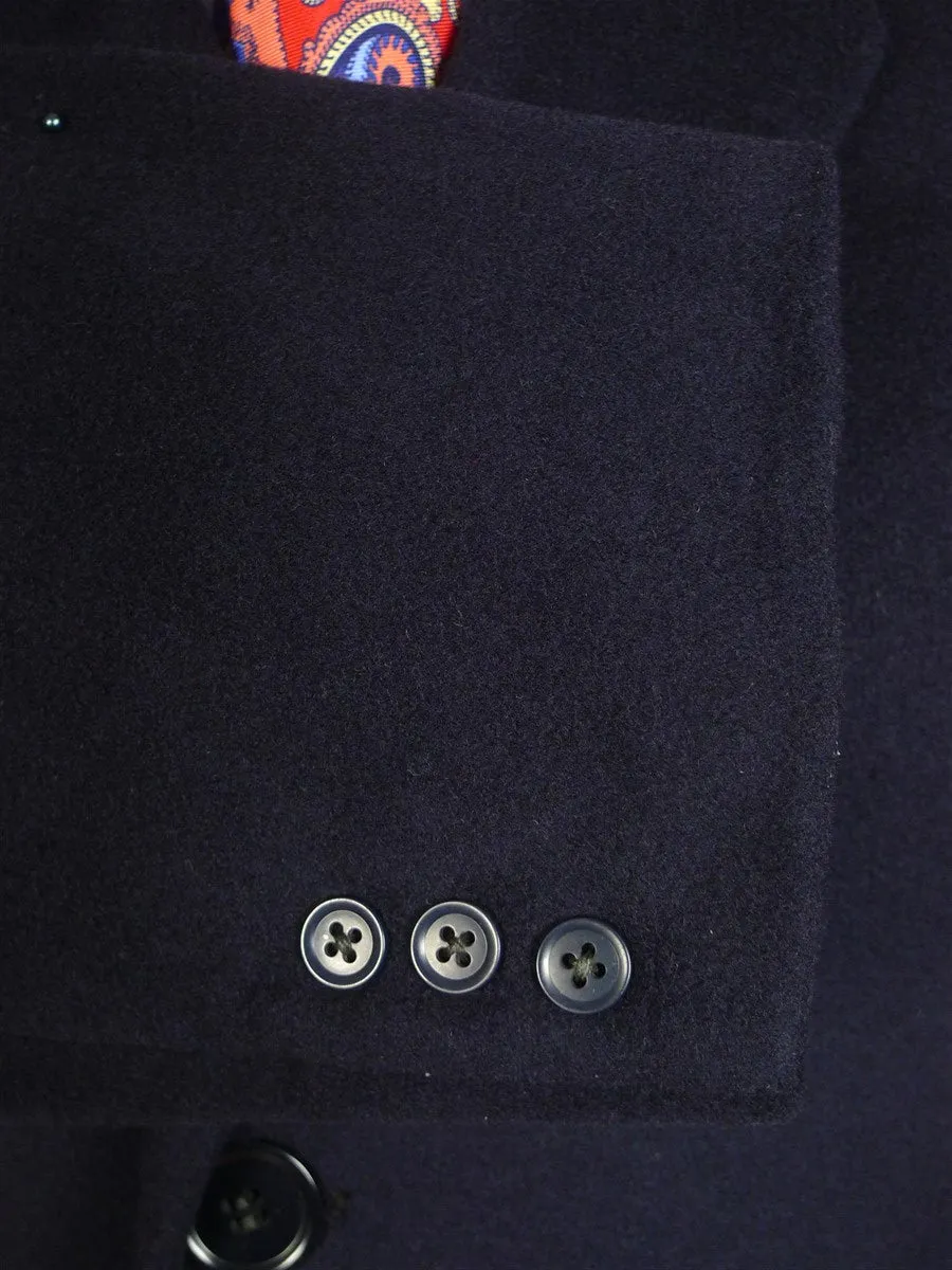 24/0968 stunning vintage bespoke tailored crombie wool & cashmere navy blue overcoat w/ silk velvet collar 38-39 short