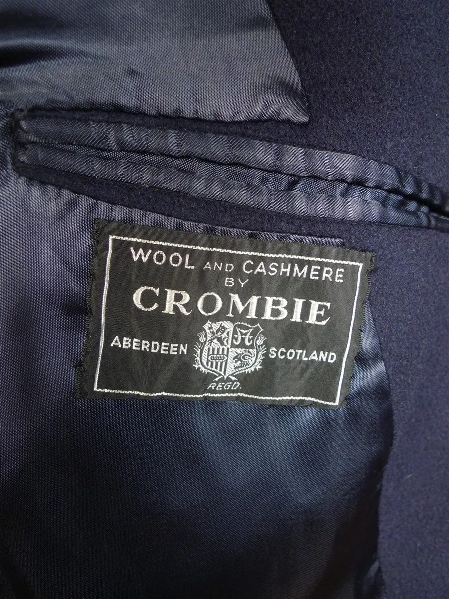 24/0968 stunning vintage bespoke tailored crombie wool & cashmere navy blue overcoat w/ silk velvet collar 38-39 short