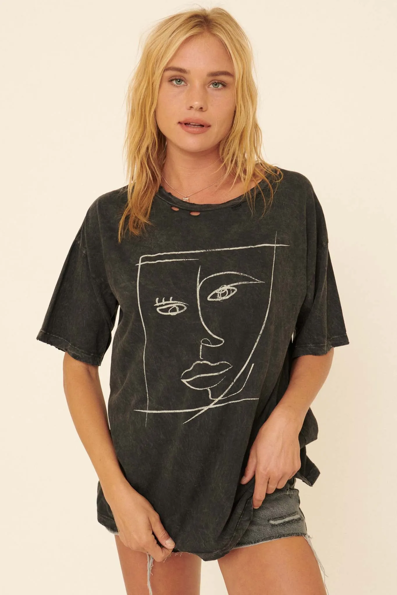 Abstract Art Portrait Distressed Graphic Tee