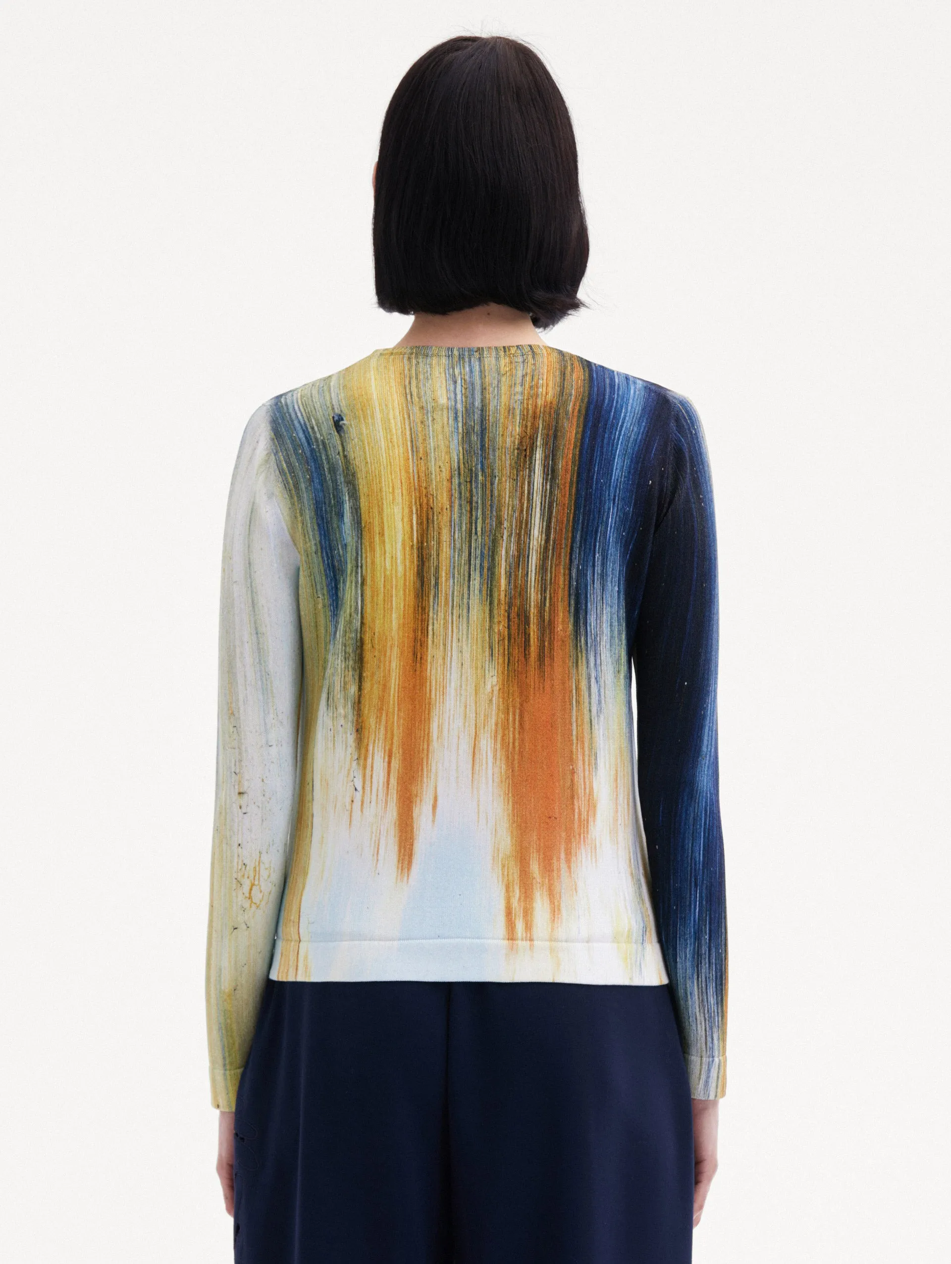 Abstract Brushstroke Printed Cardigan