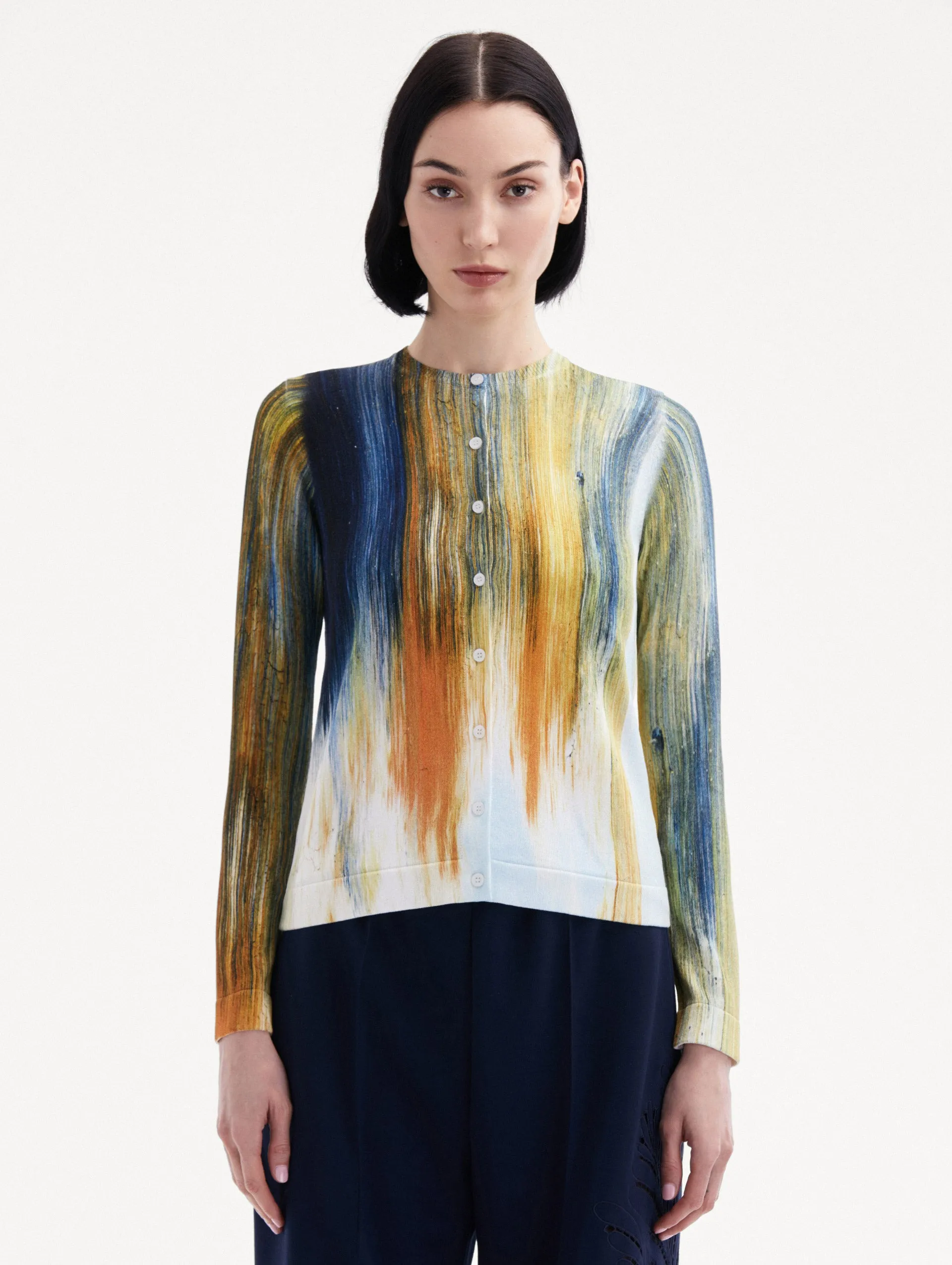 Abstract Brushstroke Printed Cardigan