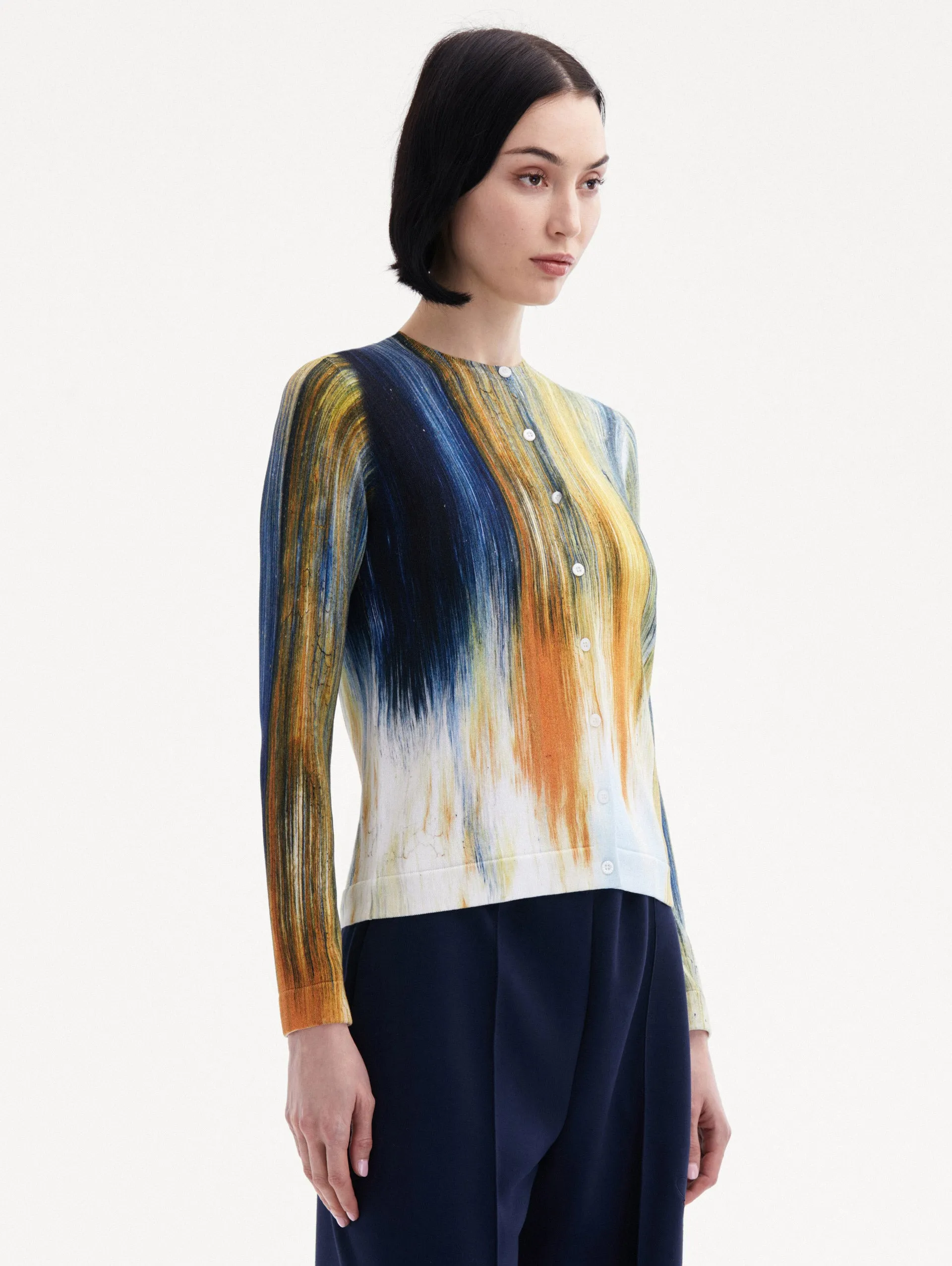 Abstract Brushstroke Printed Cardigan