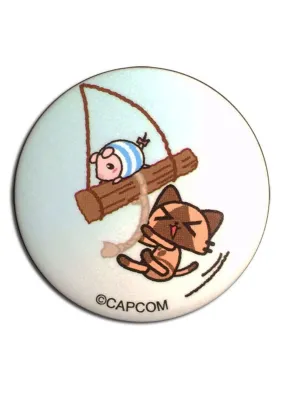 Airou From The Monster Hunter - Airou & Poogie On A Swing Button 1.25"