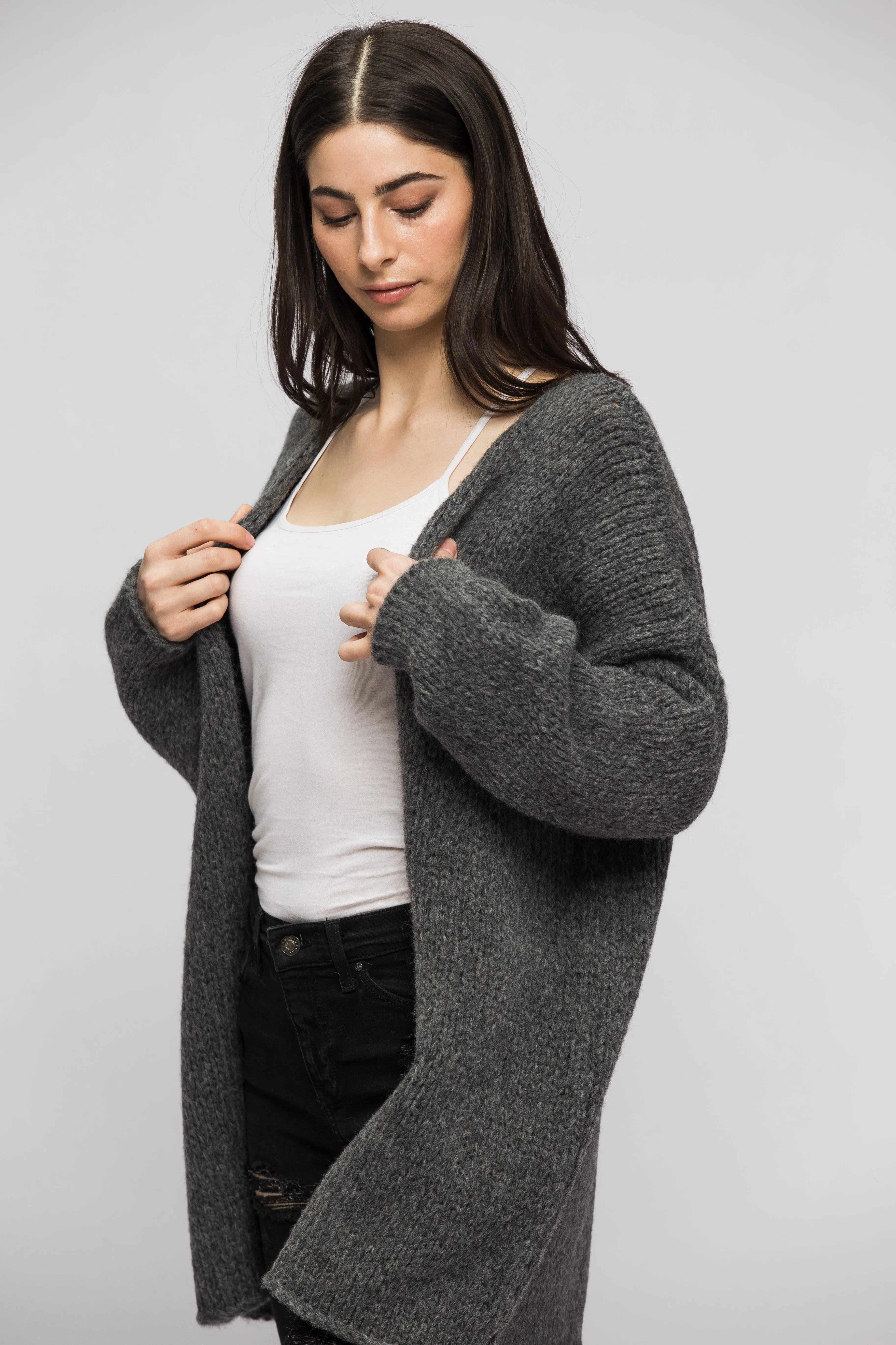 Alpaca  grey chunky knit cardigan.