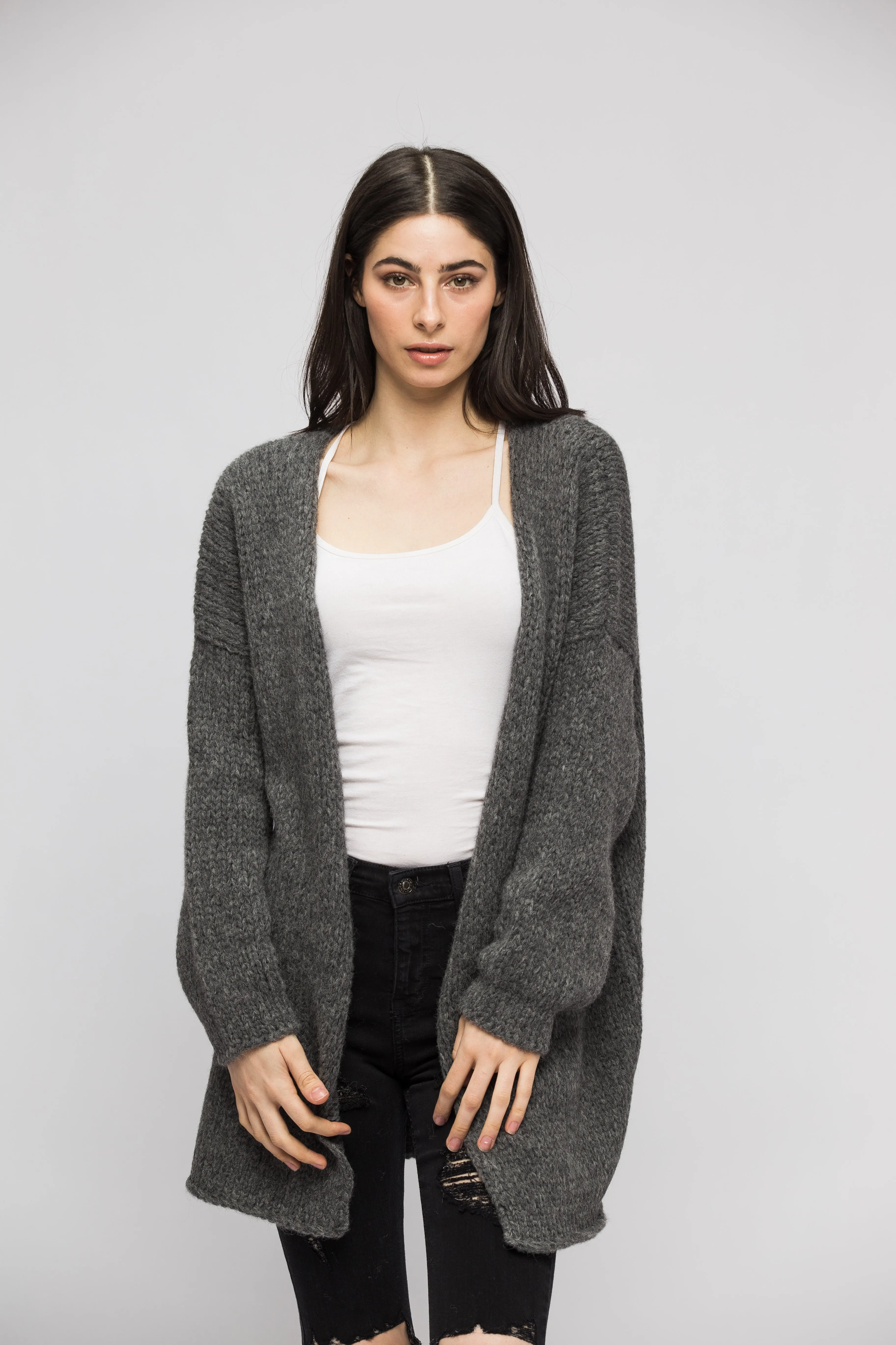 Alpaca  grey chunky knit cardigan.