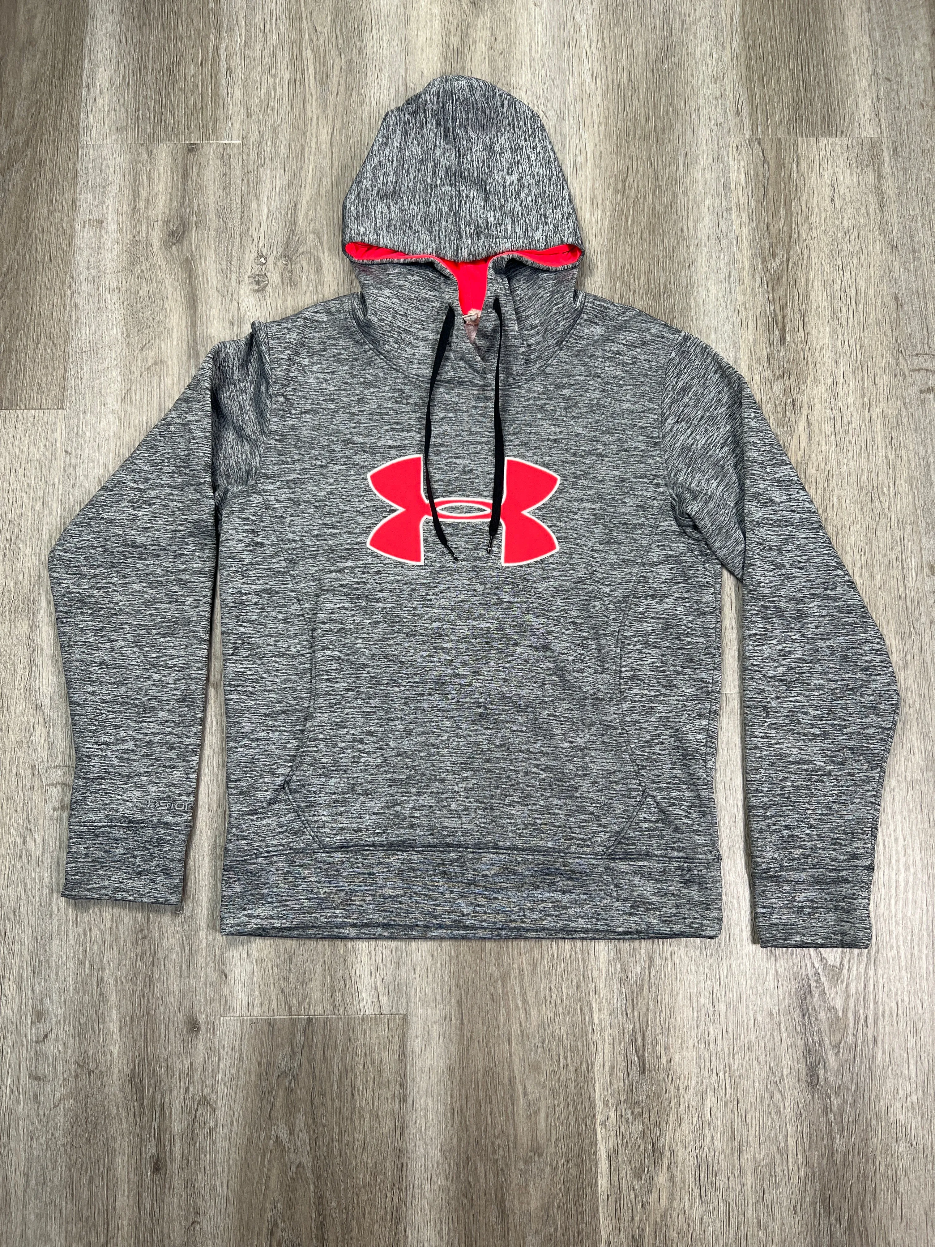 Athletic Sweatshirt Hoodie By Under Armour In Grey & Pink, Size: M