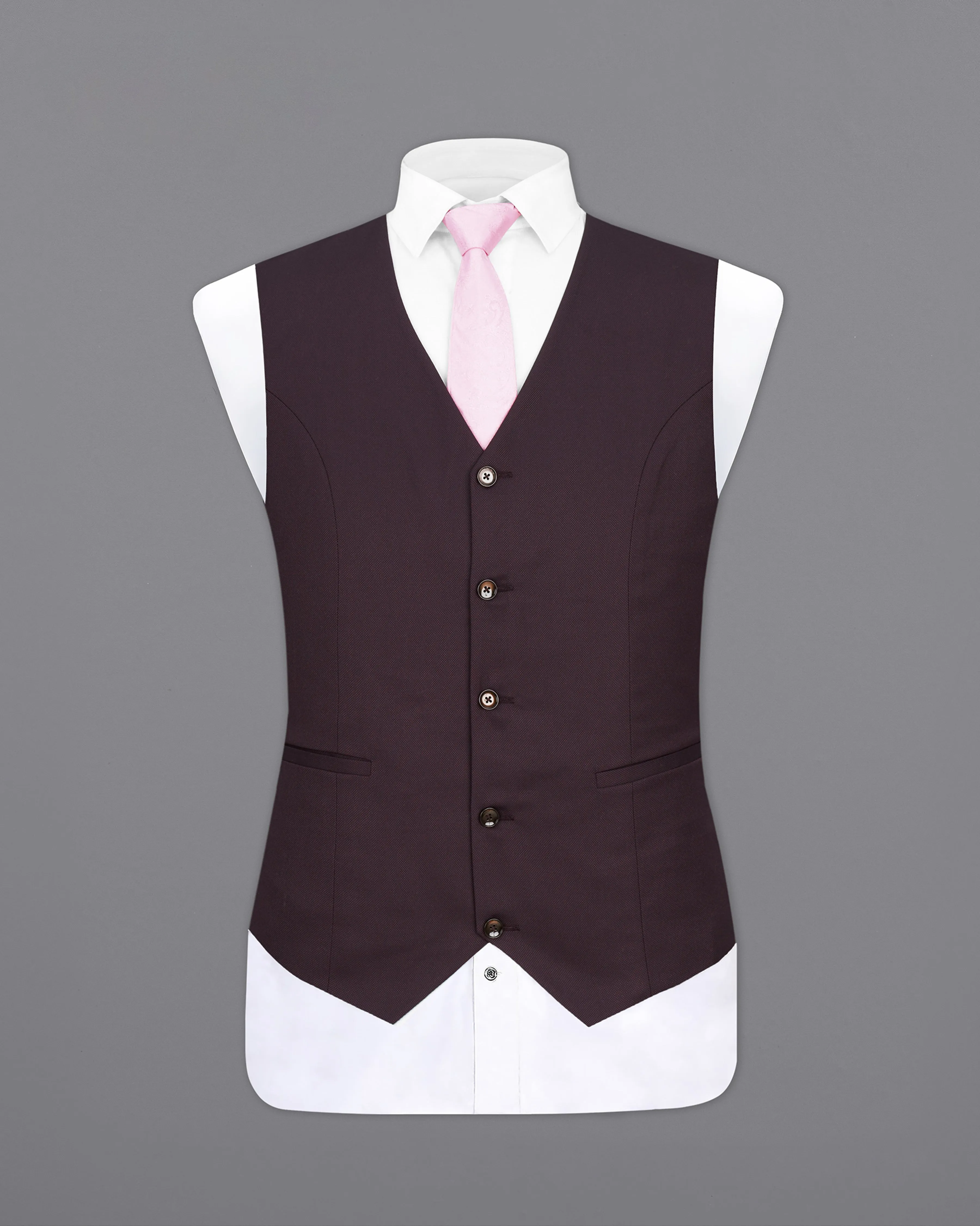 Aubergine Maroon Textured Waistcoat