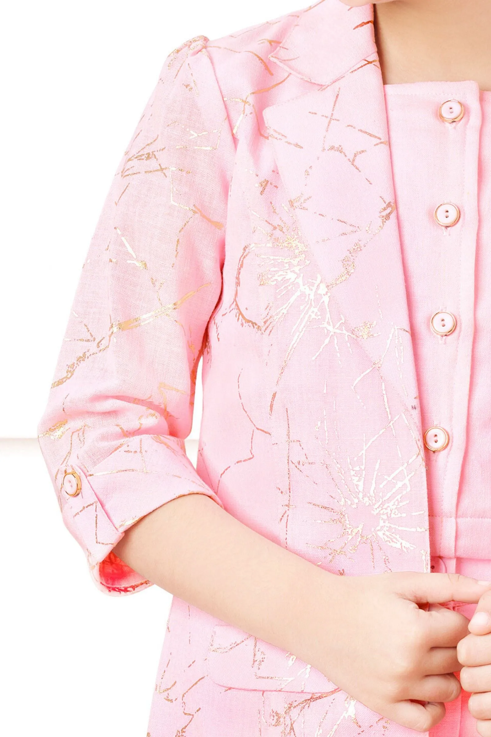 Baby Pink Overcoat Styled with Shorts Co-ord Set for Girls