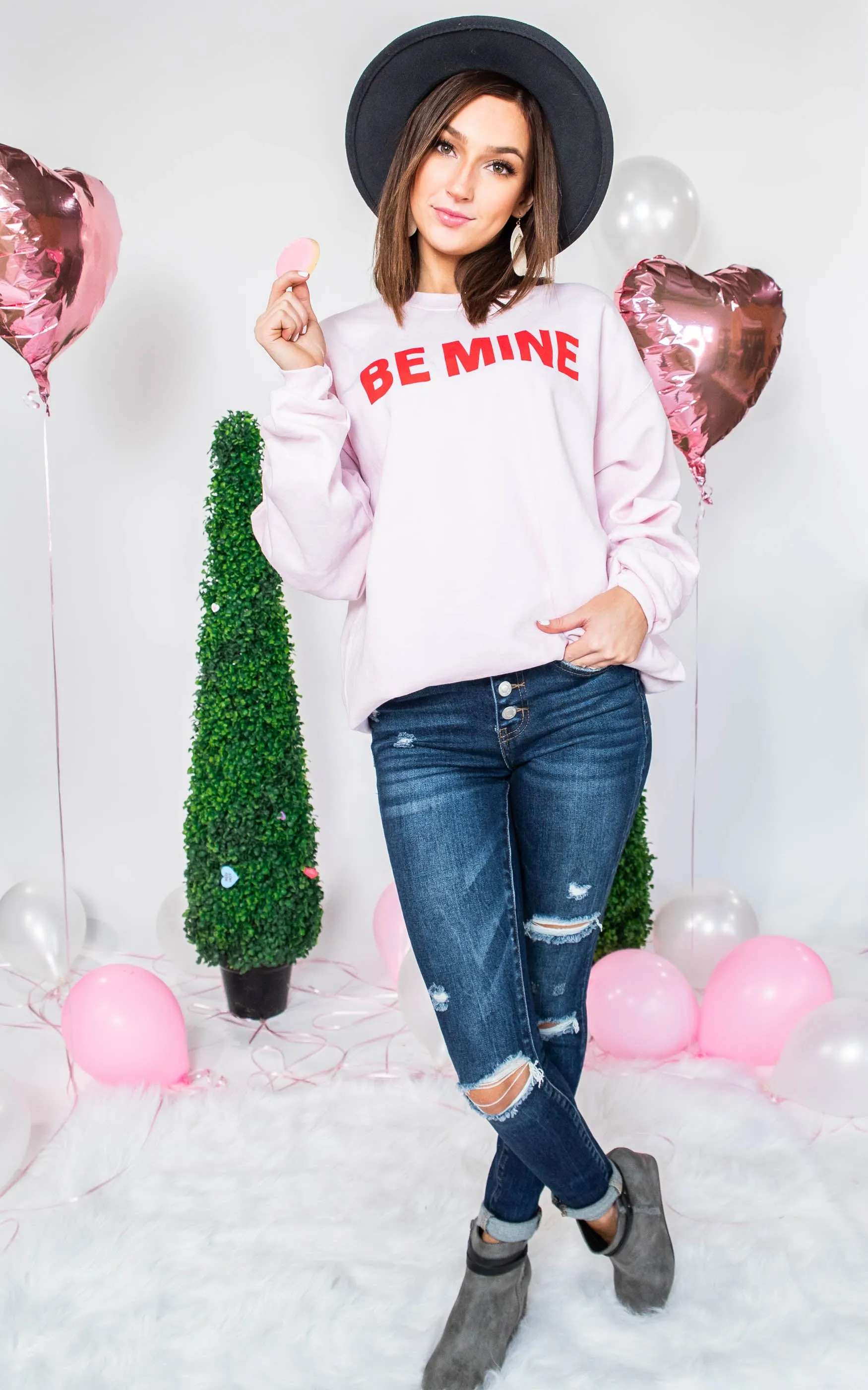 Be Mine Crewneck Sweatshirt - Pink** - Final Sale