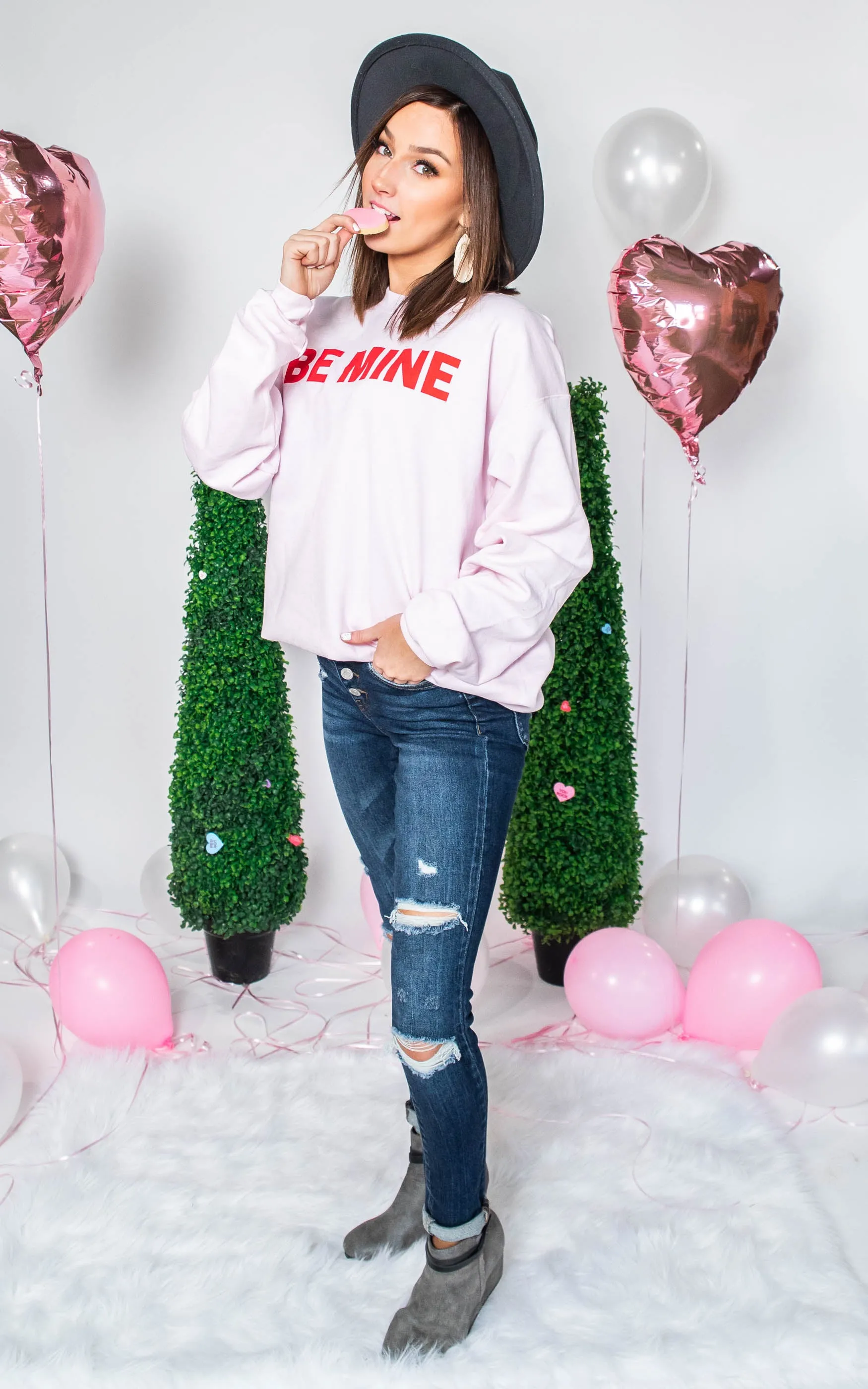 Be Mine Crewneck Sweatshirt - Pink** - Final Sale