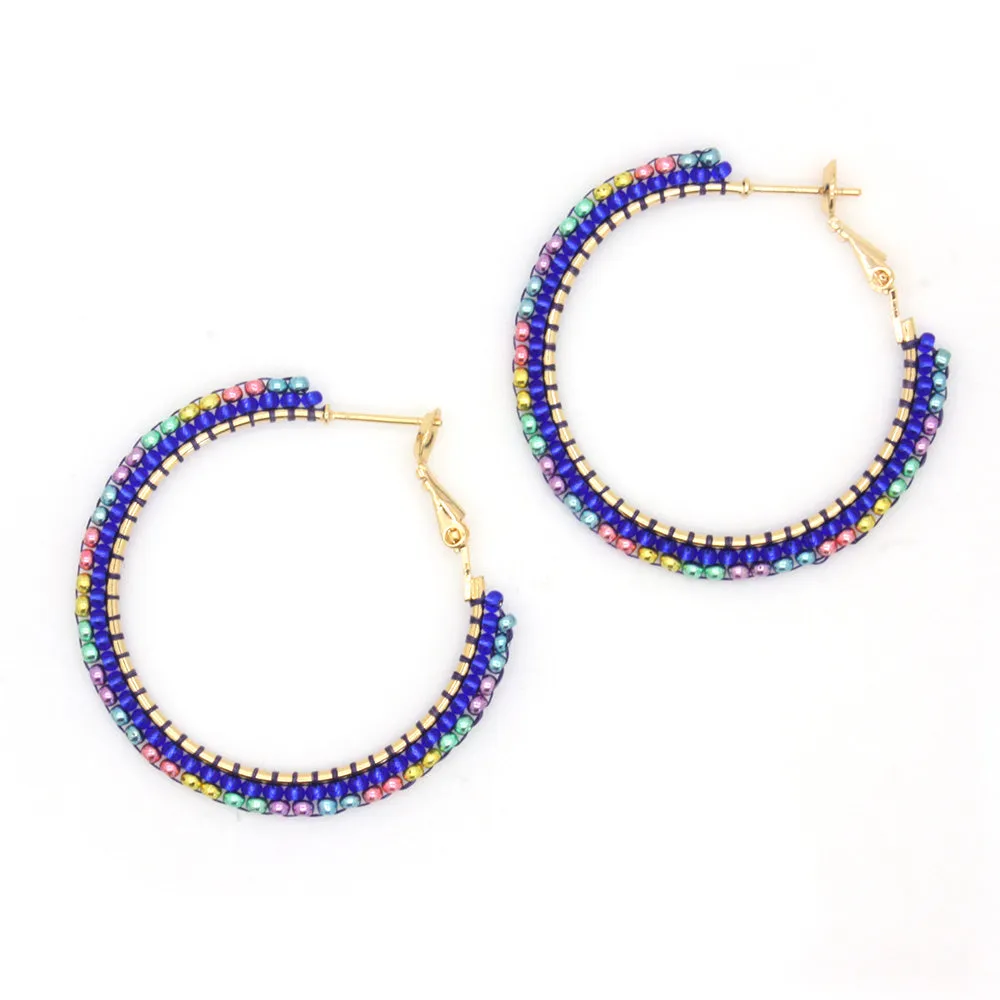 Beaded Hoops Earrings Kit Cobalt and Gold