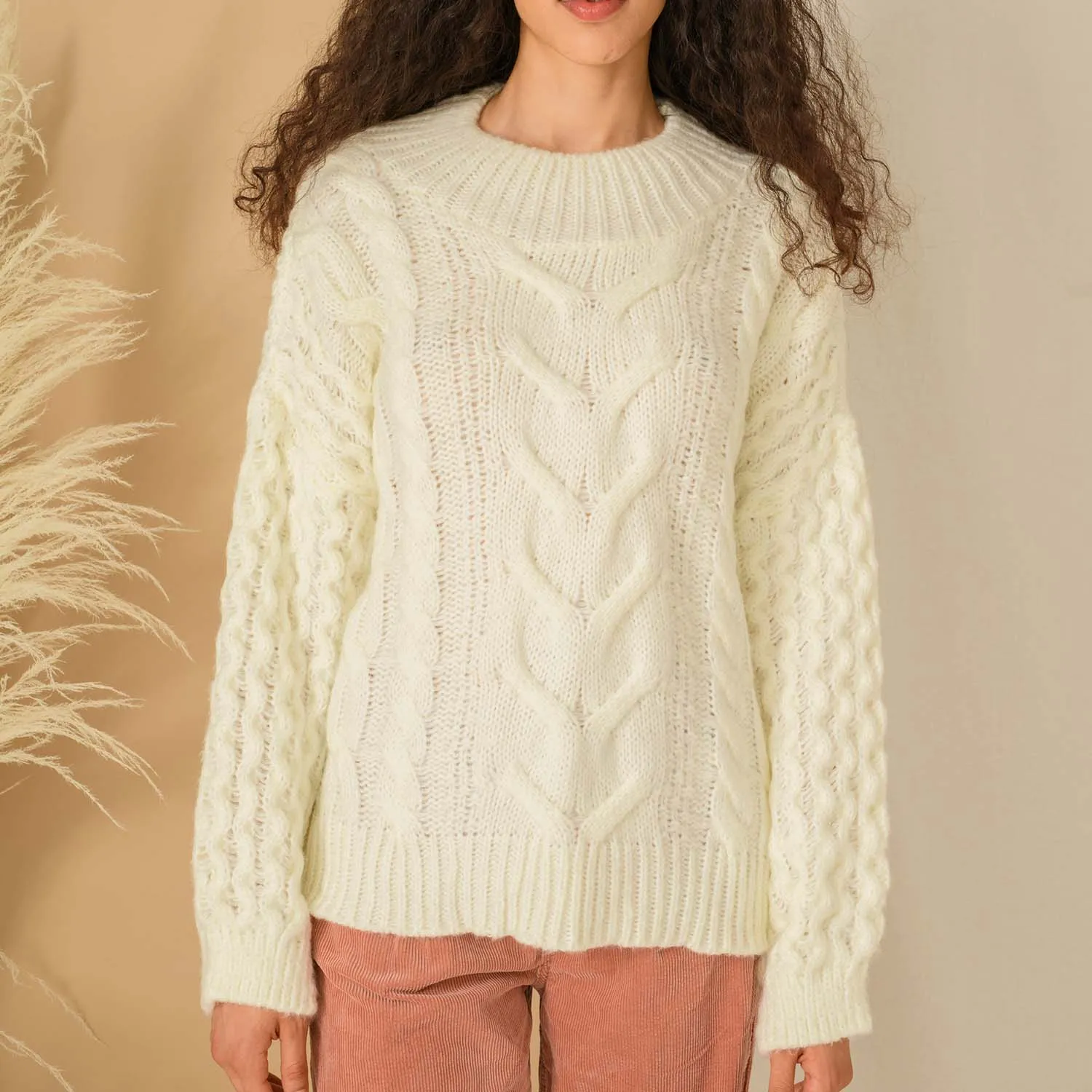 Bella Cable High Neck Jumper - Winter White