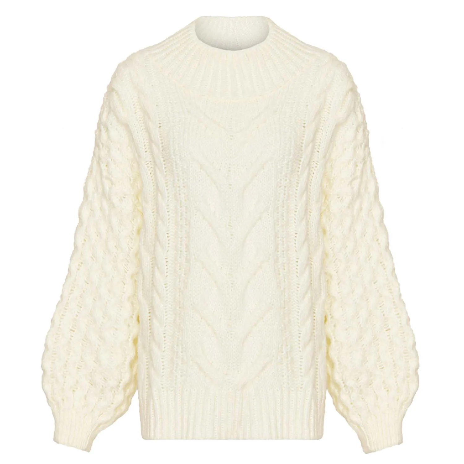 Bella Cable High Neck Jumper - Winter White