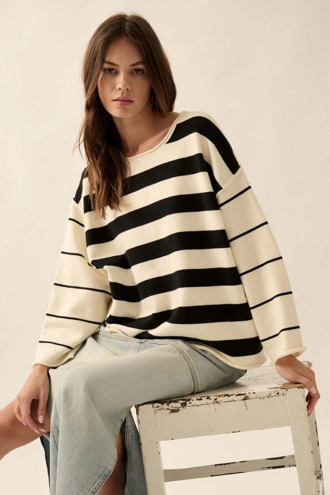 Bend the Rules Striped Rolled-Edge Sweater