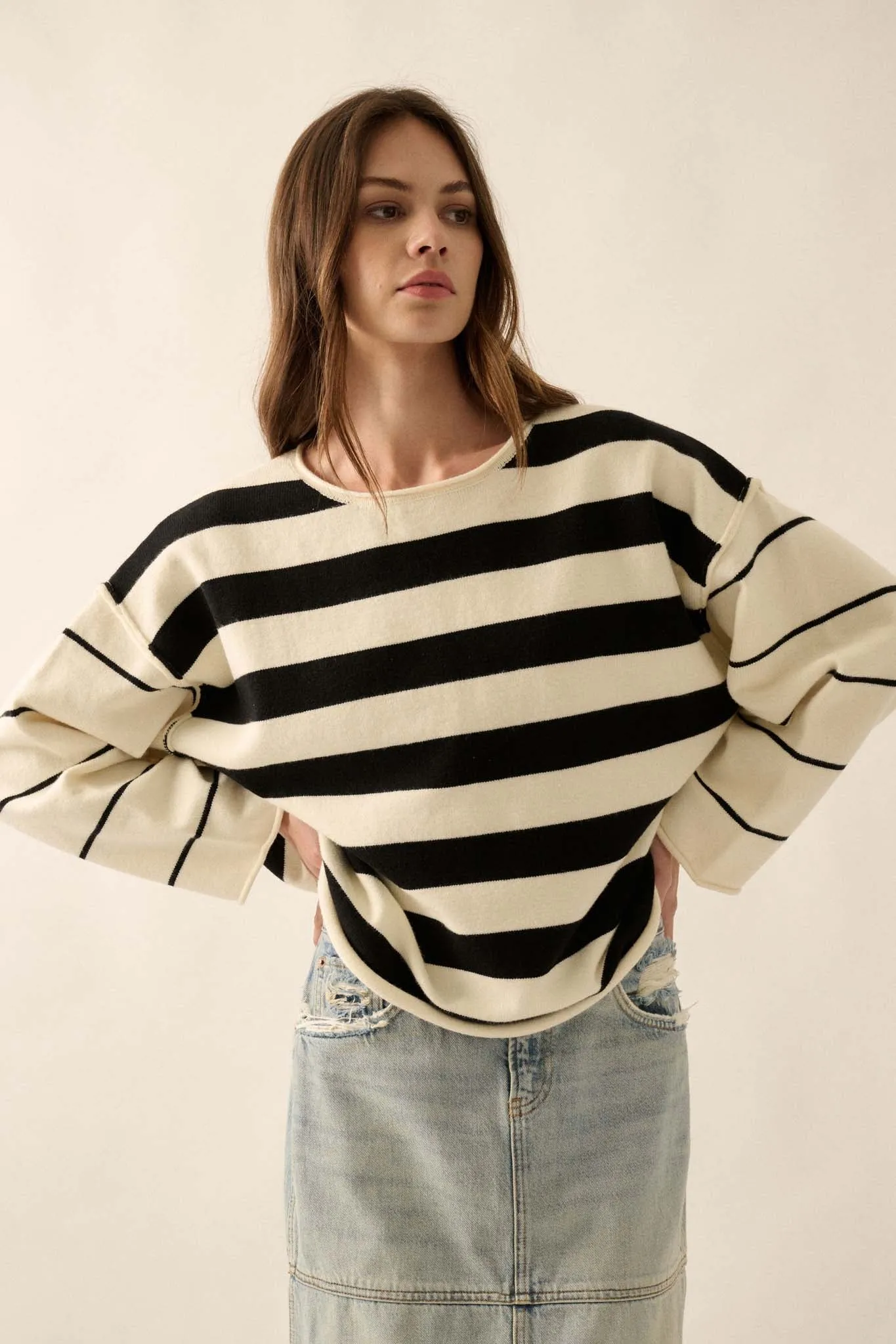 Bend the Rules Striped Rolled-Edge Sweater