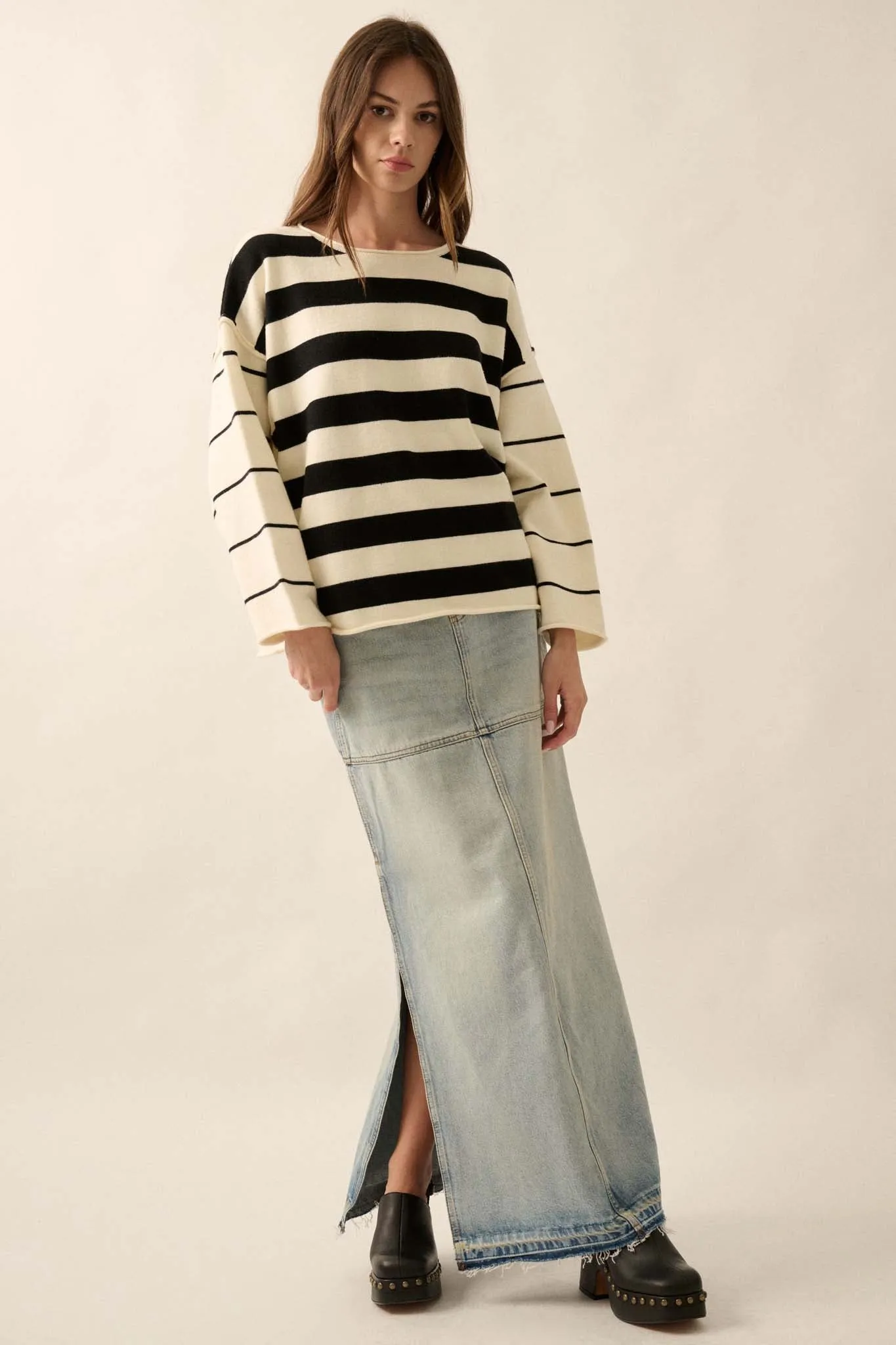 Bend the Rules Striped Rolled-Edge Sweater