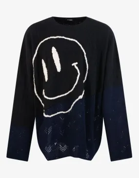 Black Collage Smiley Oversized Wool Sweater -