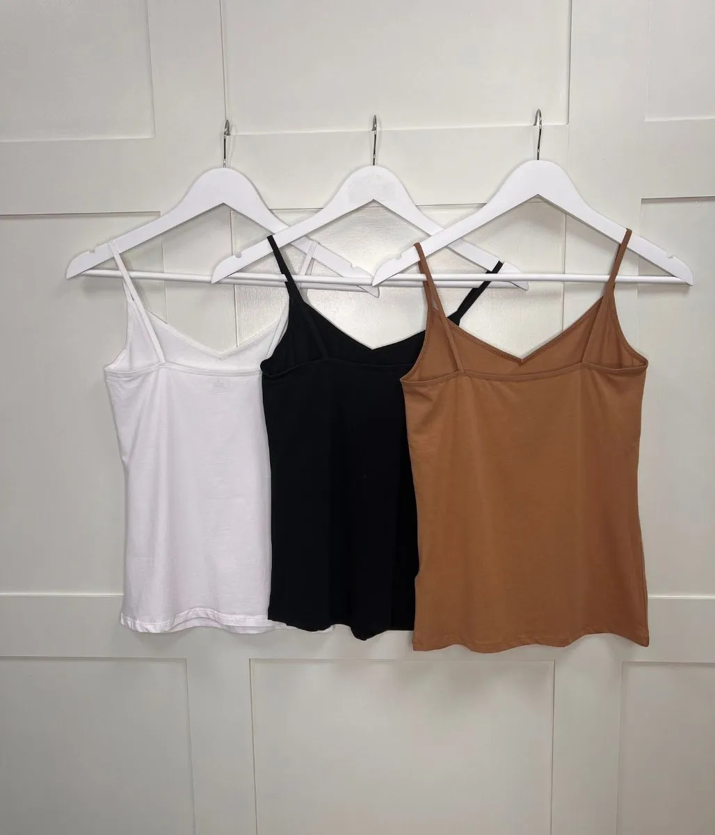 Black/Caramel/White 3 Pack Cotton Rich Strappy Vests