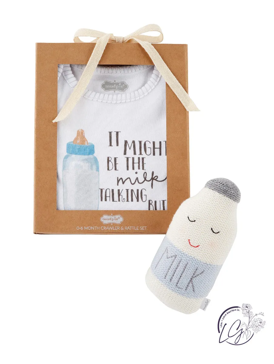 BLUE MILK KNIT RATTLE GIFT SET