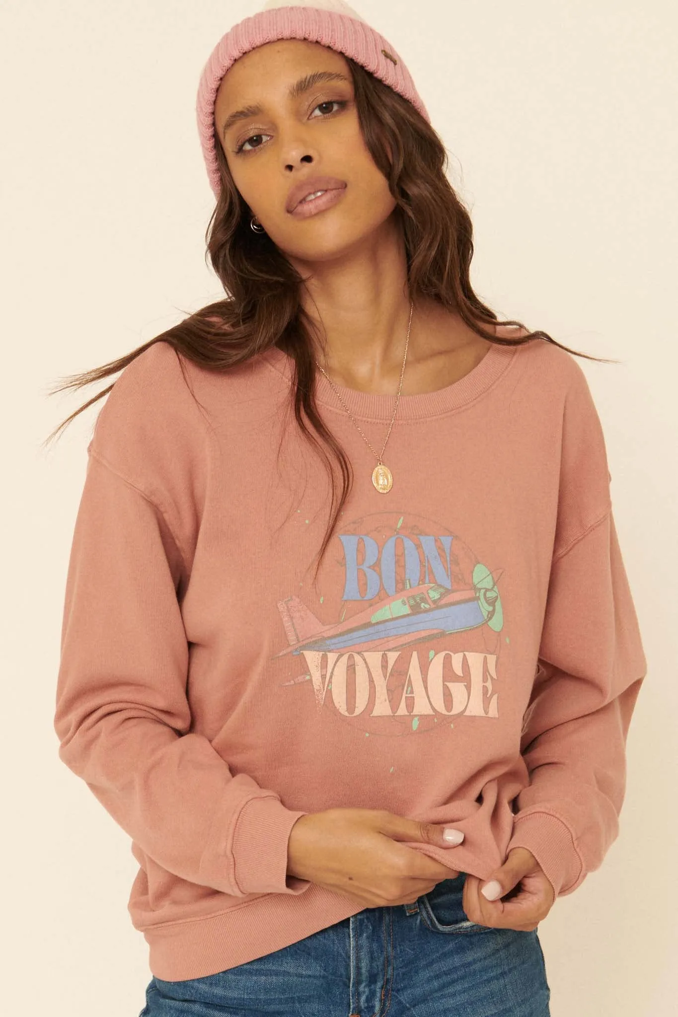 Bon Voyage Garment-Dyed Graphic Sweatshirt