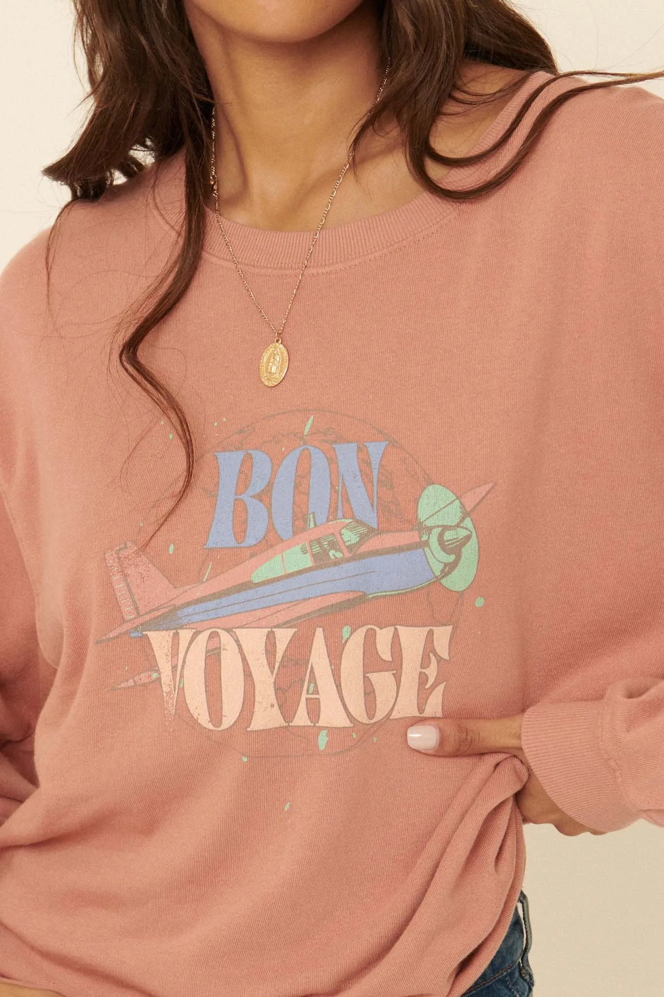 Bon Voyage Garment-Dyed Graphic Sweatshirt