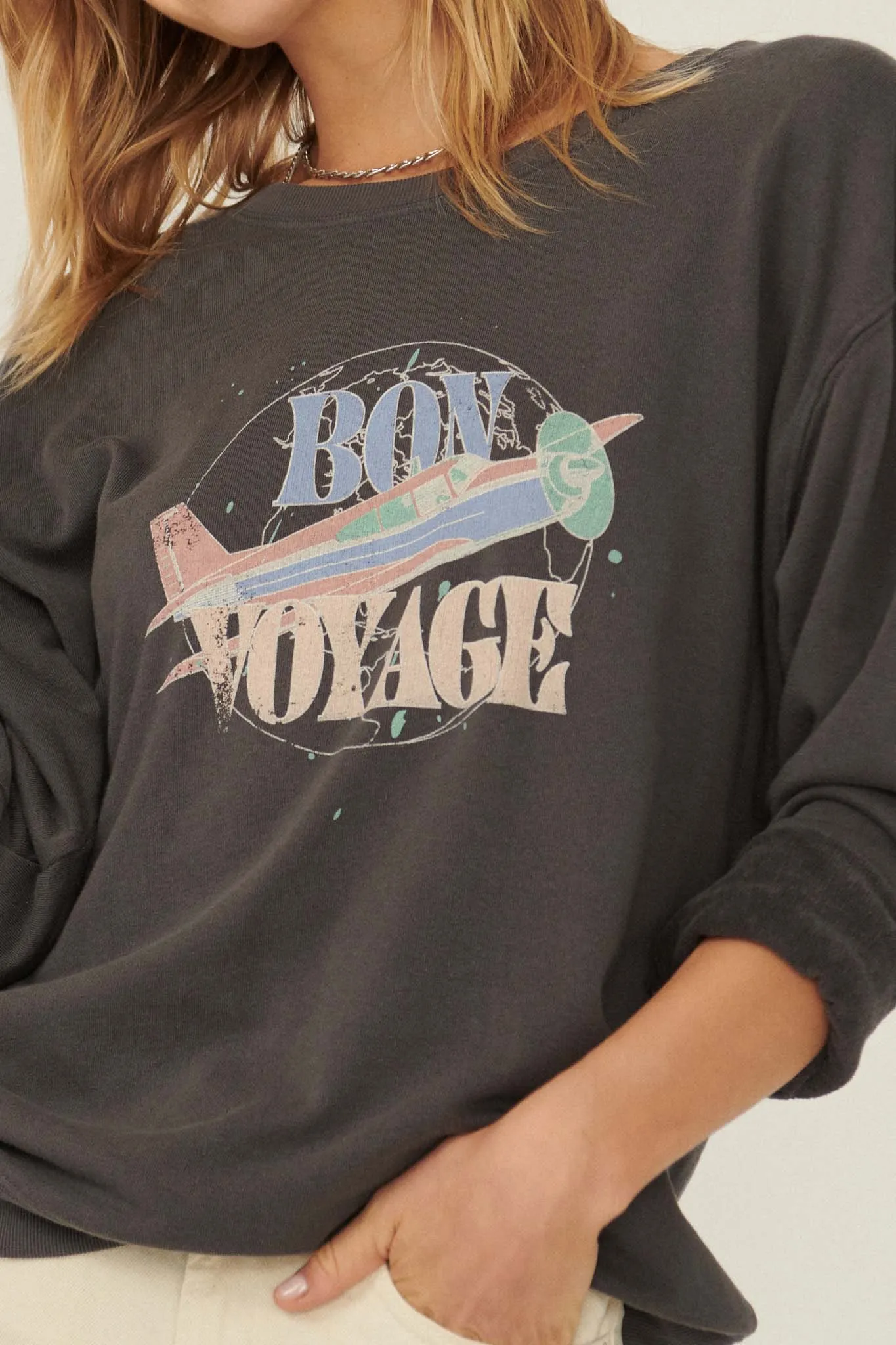 Bon Voyage Garment-Dyed Graphic Sweatshirt