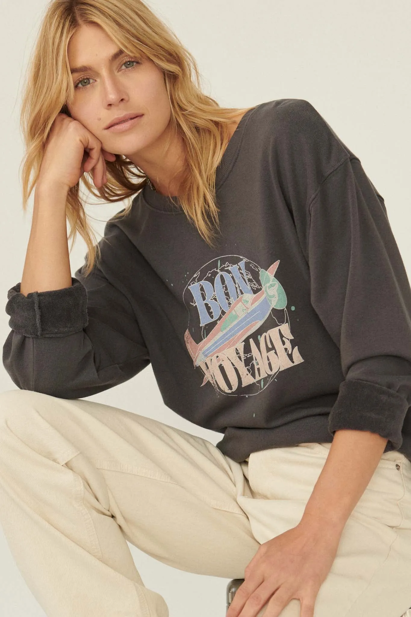 Bon Voyage Garment-Dyed Graphic Sweatshirt