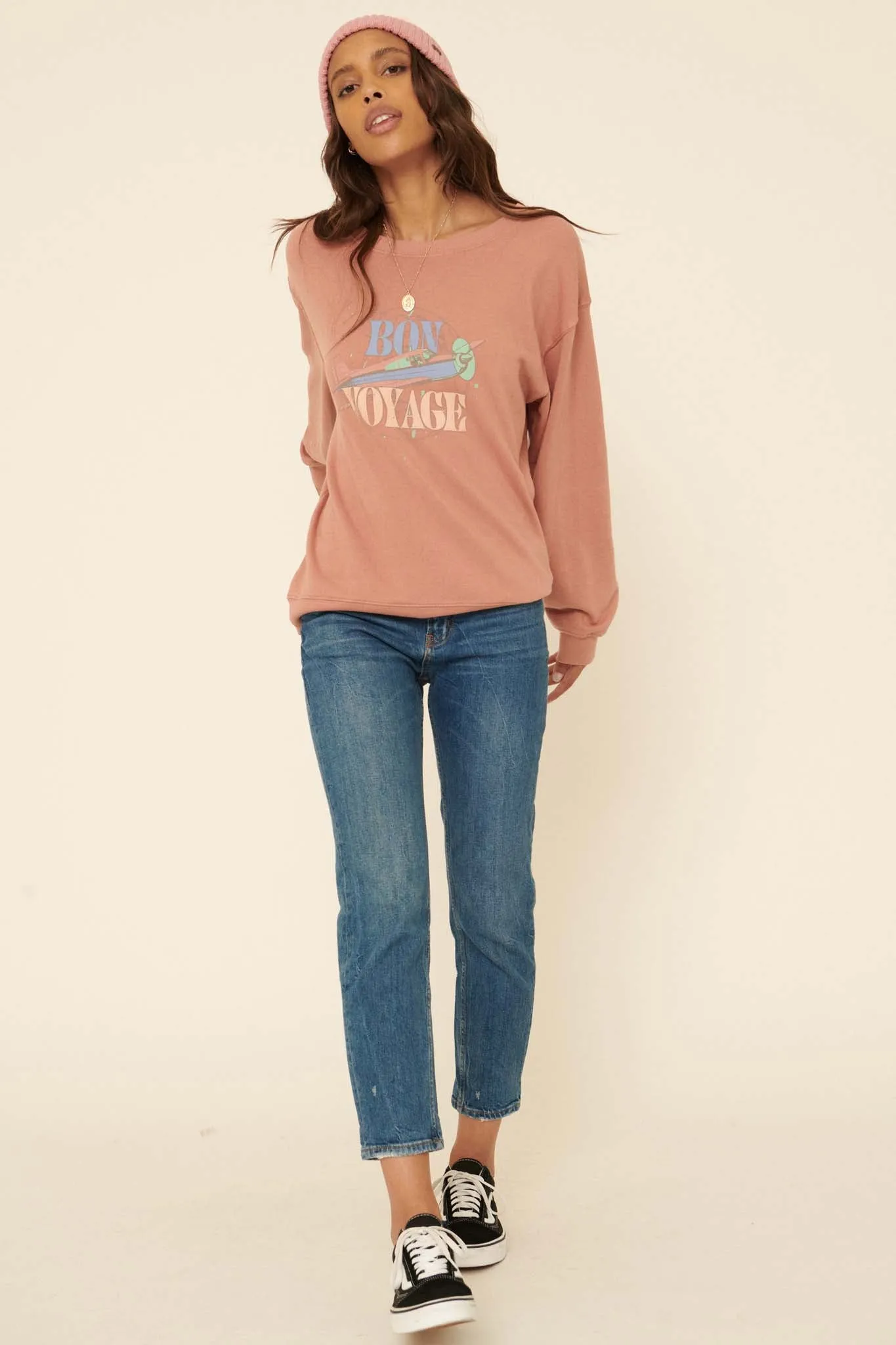 Bon Voyage Garment-Dyed Graphic Sweatshirt