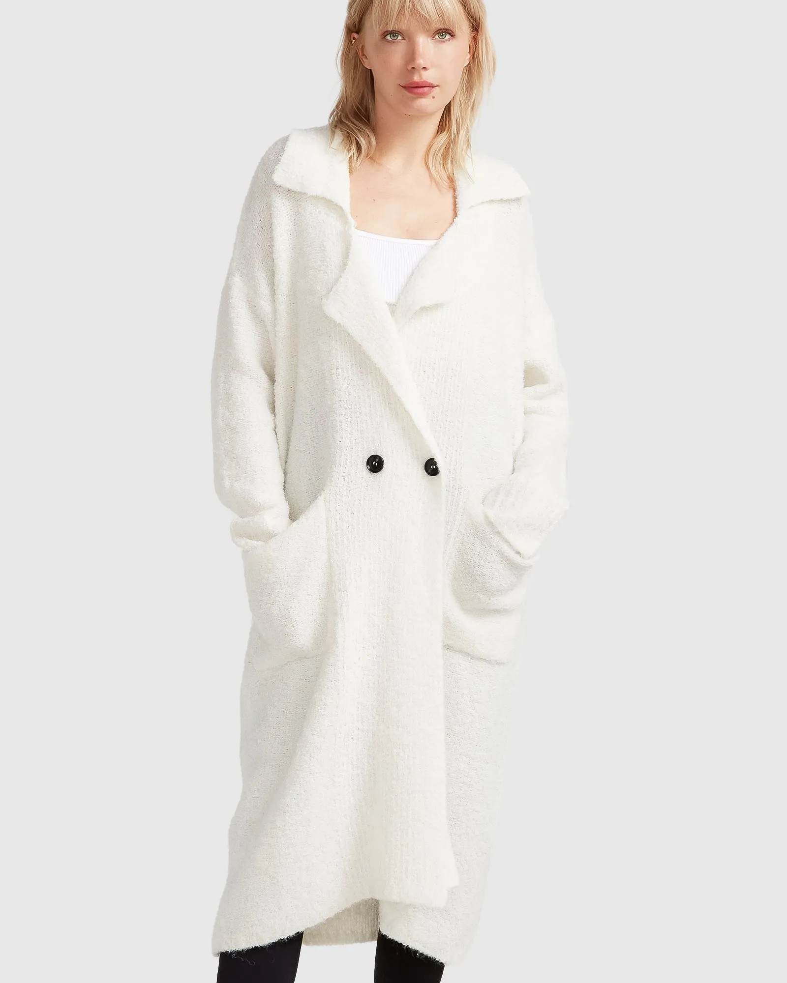 Born To Run Sustainable Sweater Coat - White