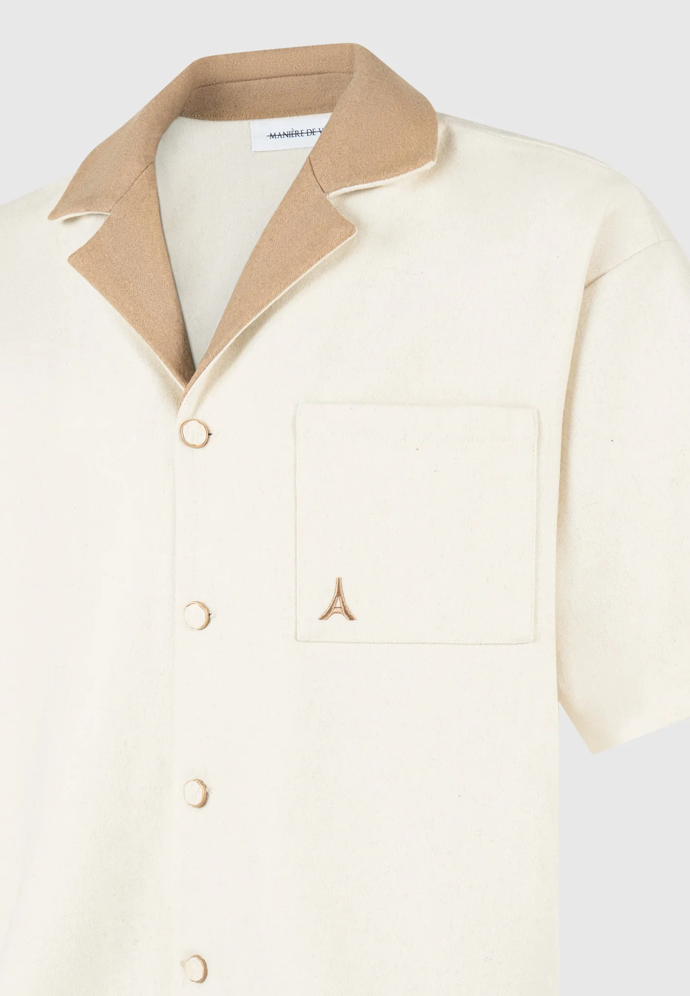 Boxy Wool Revere Shirt - Cream/Brown