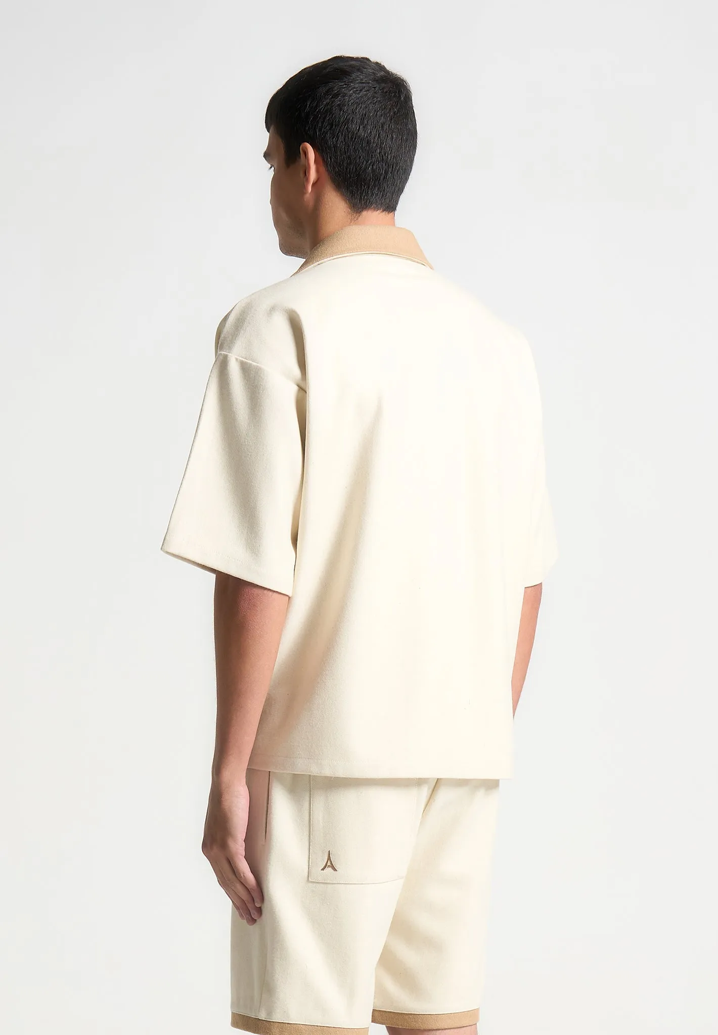 Boxy Wool Revere Shirt - Cream/Brown