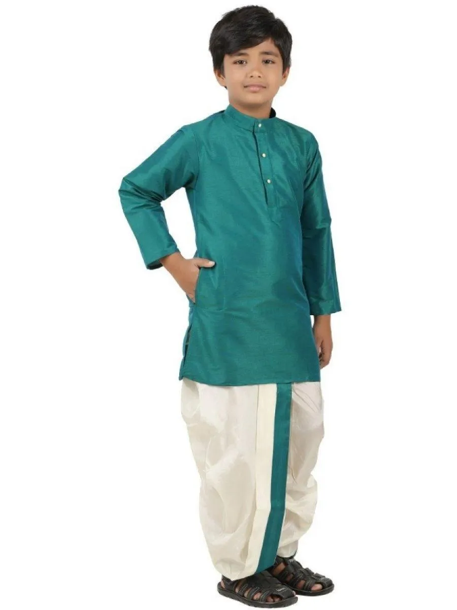 Boys Slub Kurta Panchakacham Set Dark Turquoise