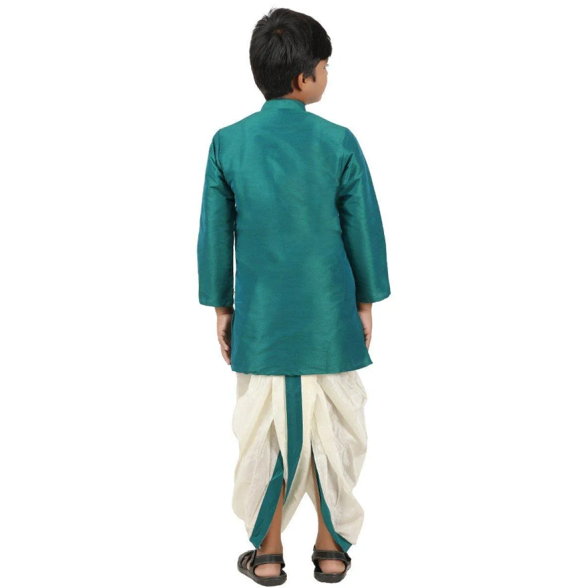 Boys Slub Kurta Panchakacham Set Dark Turquoise