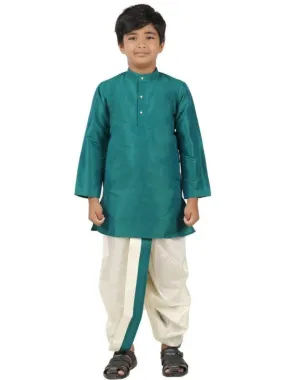 Boys Slub Kurta Panchakacham Set Dark Turquoise