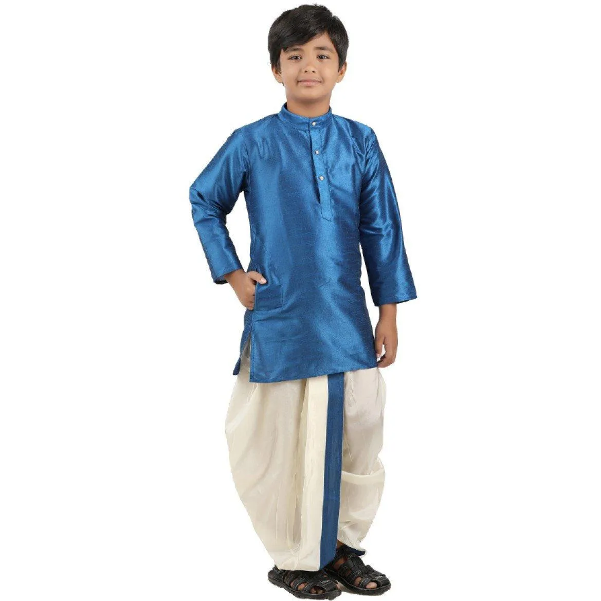 Boys Slub Kurta Panchakacham Set Sapphire Blue