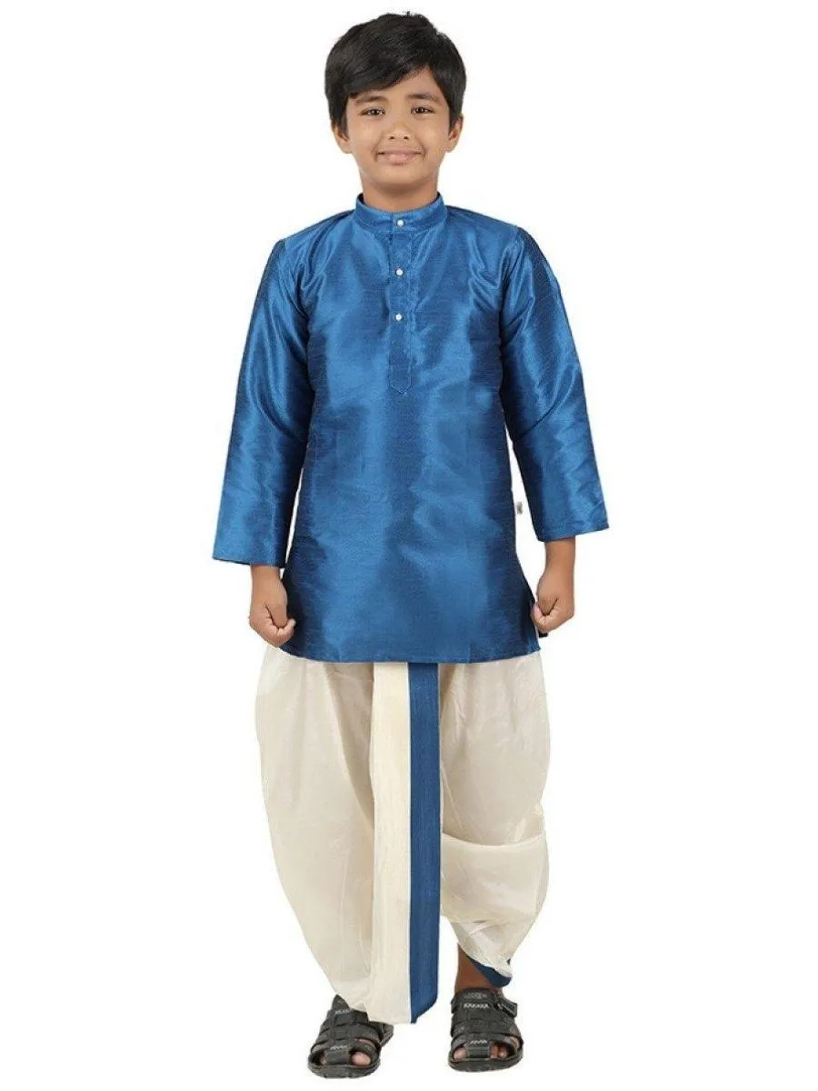 Boys Slub Kurta Panchakacham Set Sapphire Blue