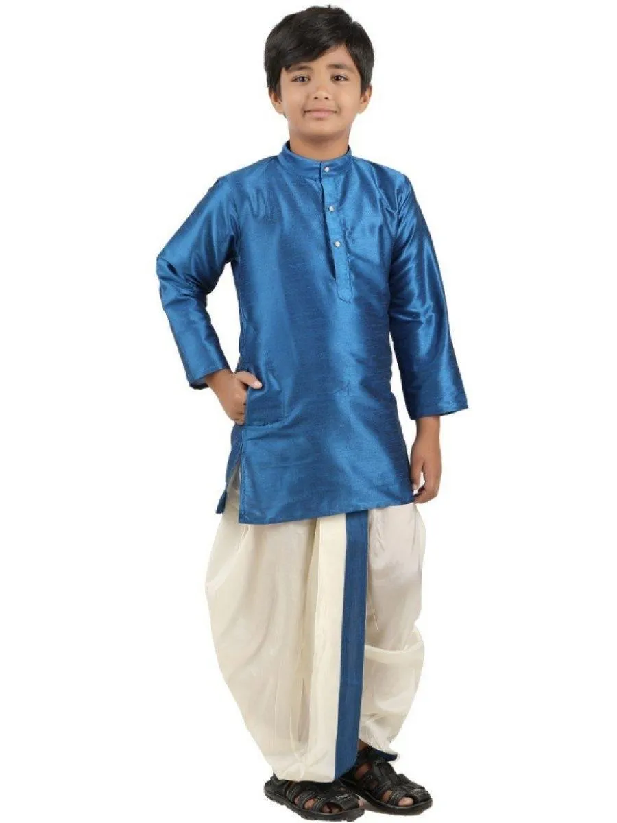 Boys Slub Kurta Panchakacham Set Sapphire Blue