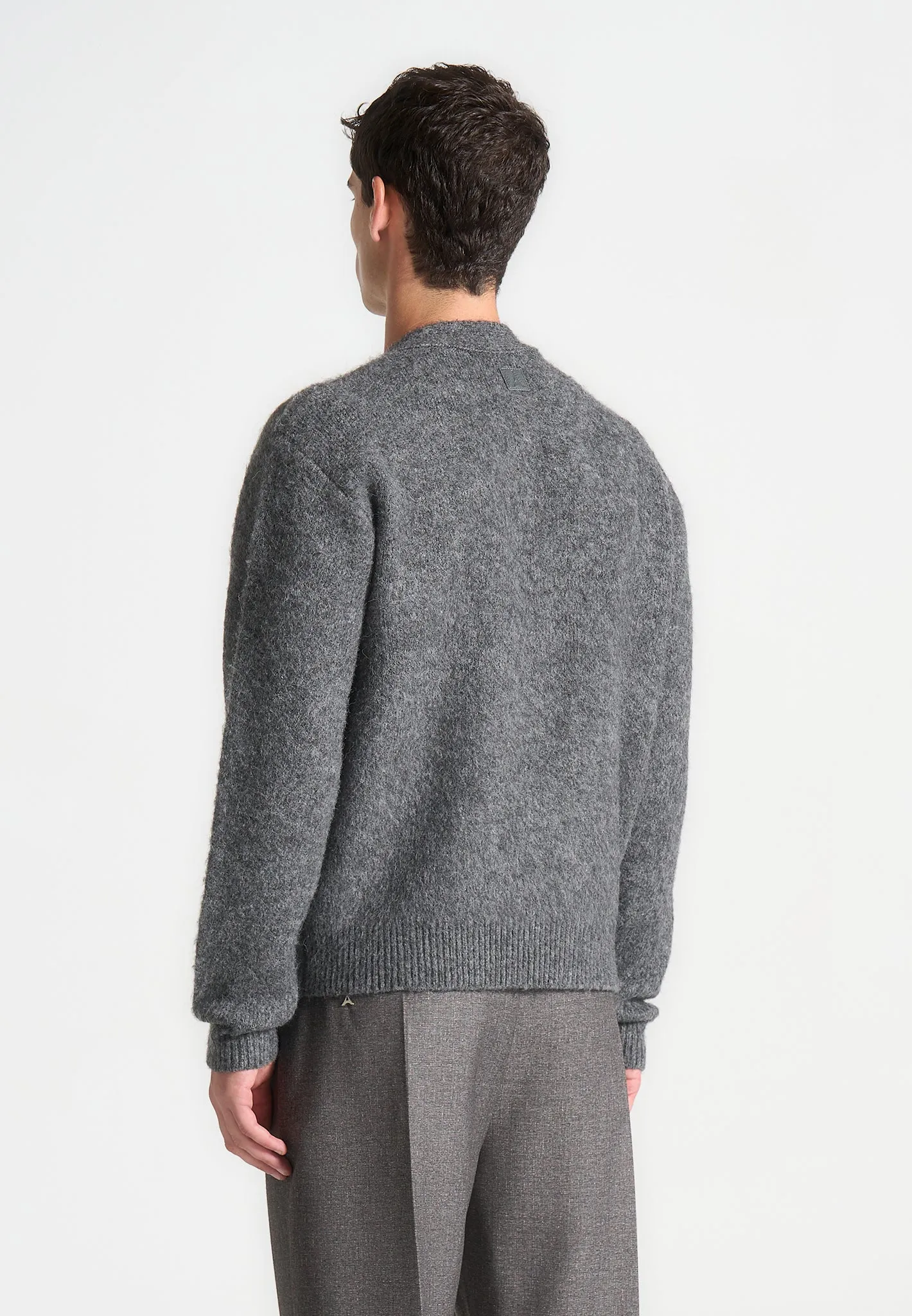 Brushed Wool Knit Cardigan - Grey