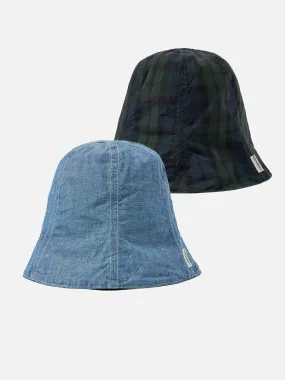 cableami® Reversible Tulip Hat in Indigo/Blackwatch 5oz Chambray/Cordura