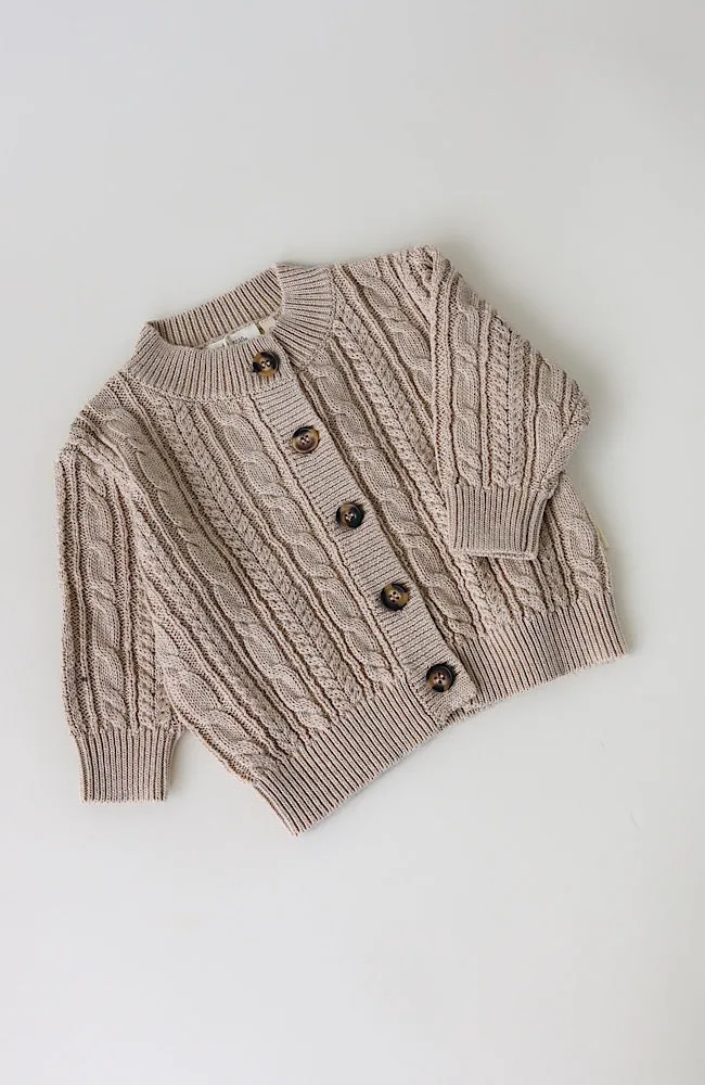 Cardigan Chunky Knit Cabel - Light Taupe Melange