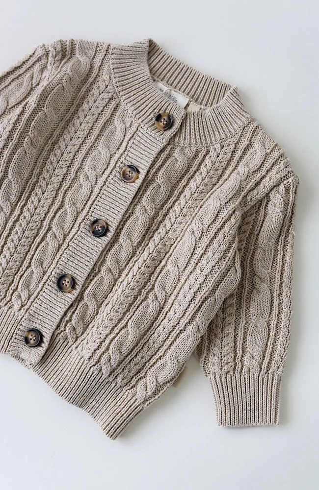 Cardigan Chunky Knit Cabel - Light Taupe Melange