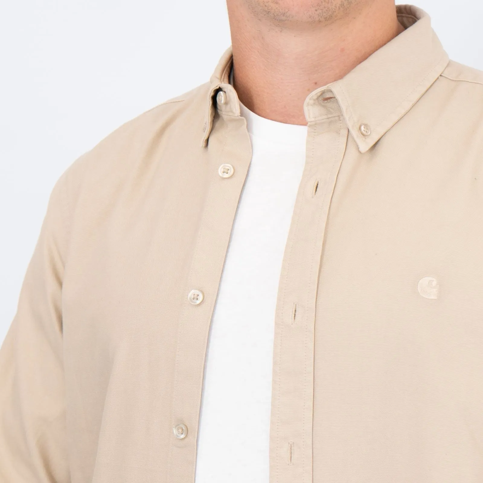 Carhartt WIP Mens Shirt Long Sleeve Madison Storm Beige