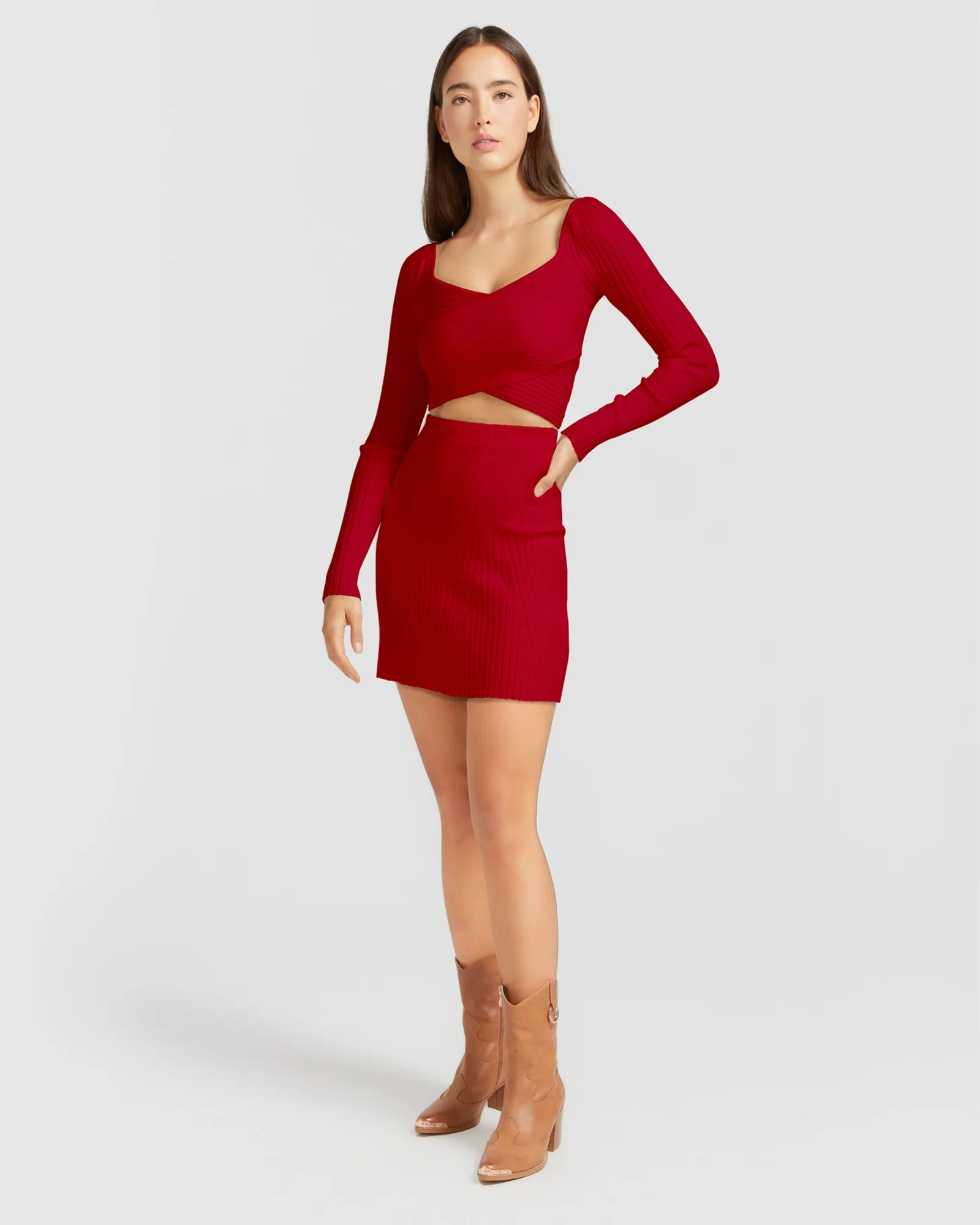 C'est Belle Knit Mini Skirt - Red