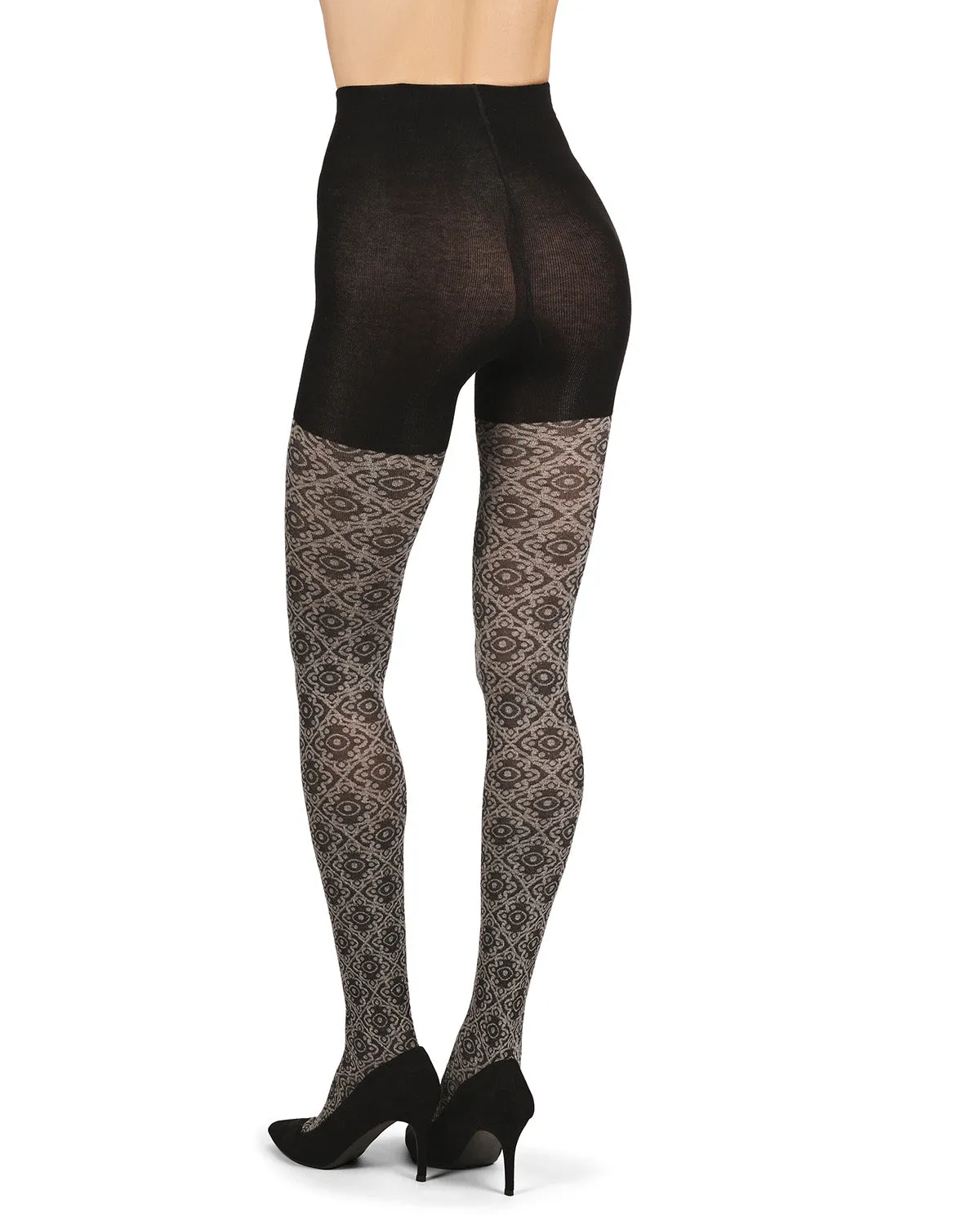 Diamond Pattern Swirl Cotton Blend Women's Sweater Tights