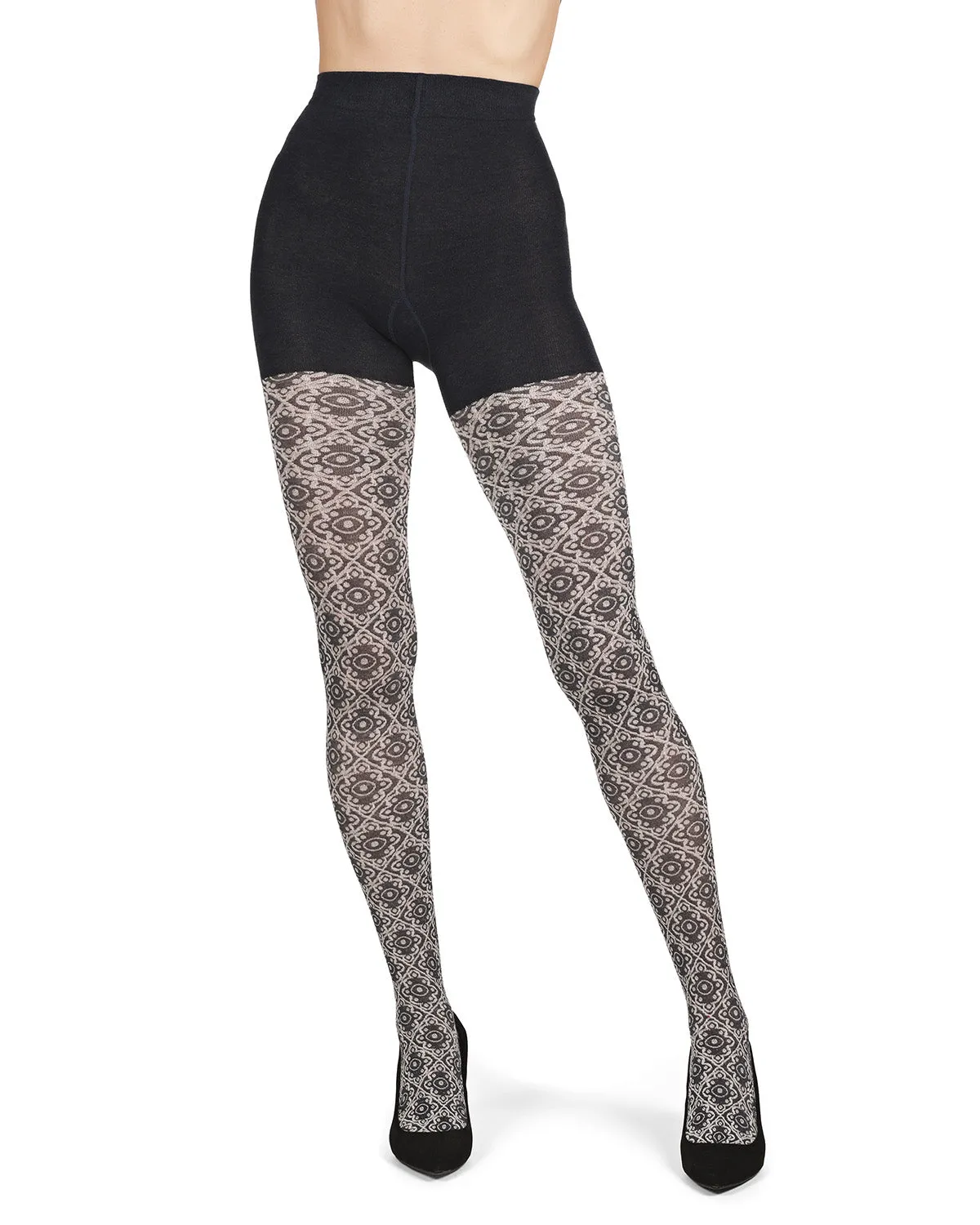 Diamond Pattern Swirl Cotton Blend Women's Sweater Tights