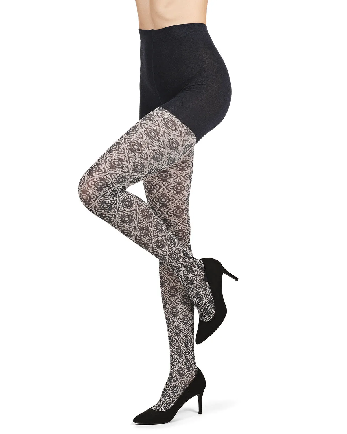 Diamond Pattern Swirl Cotton Blend Women's Sweater Tights