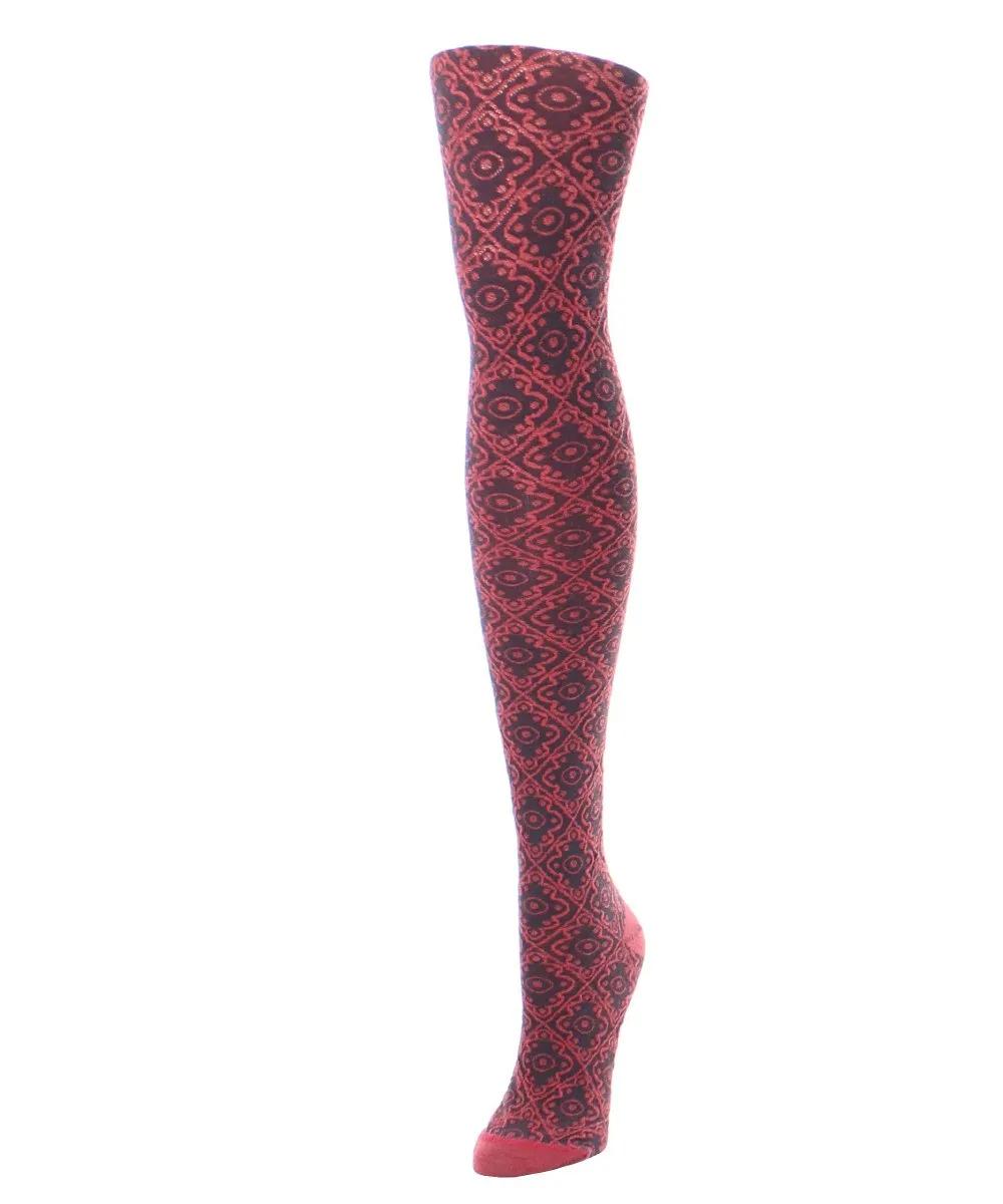 Diamond Pattern Swirl Cotton Blend Women's Sweater Tights