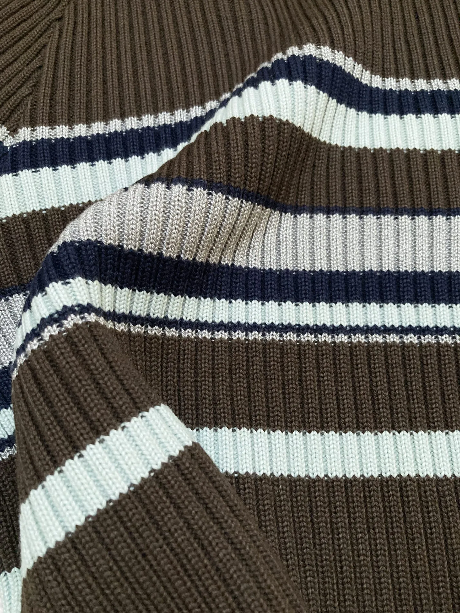 Dirk Bikkembergs brown wool rib knit striped v-neck jumper - S