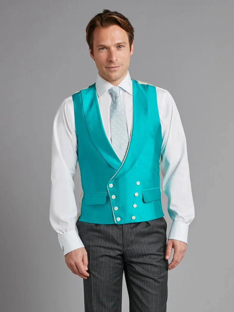 Double Breasted Silk Vest With Piping - Jade Green