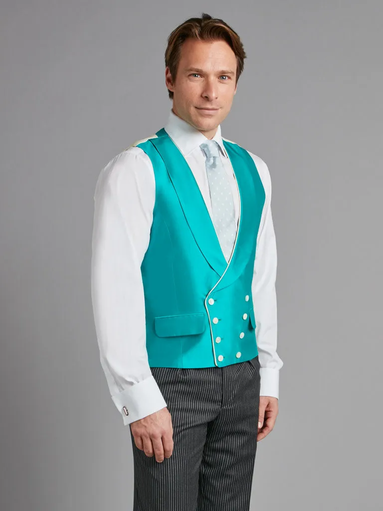 Double Breasted Silk Vest With Piping - Jade Green